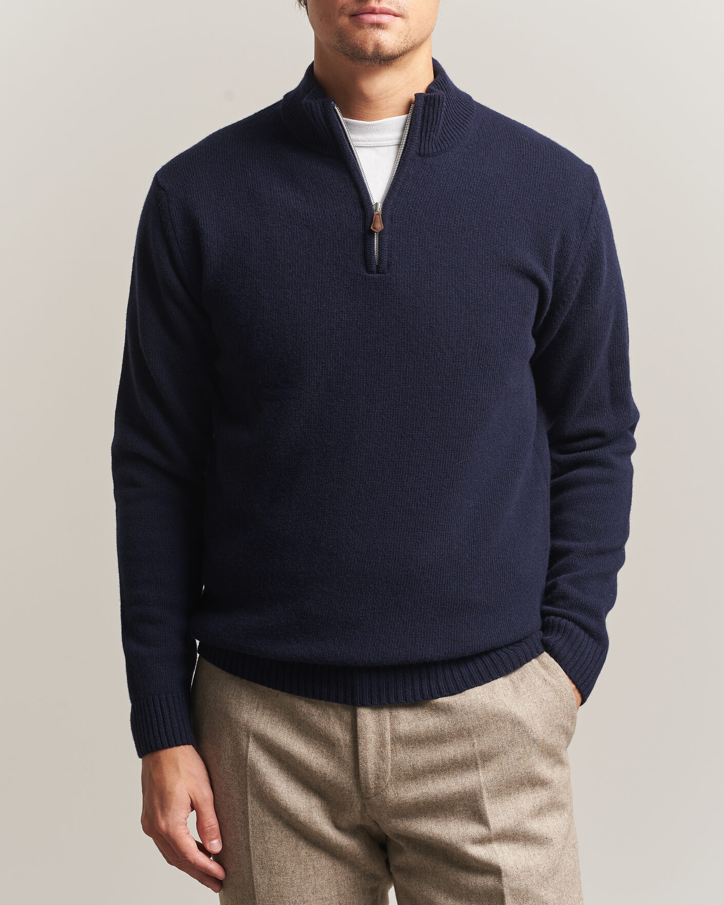 Heren | Truien | Stenströms | Brushed Merino Half-Zip Navy