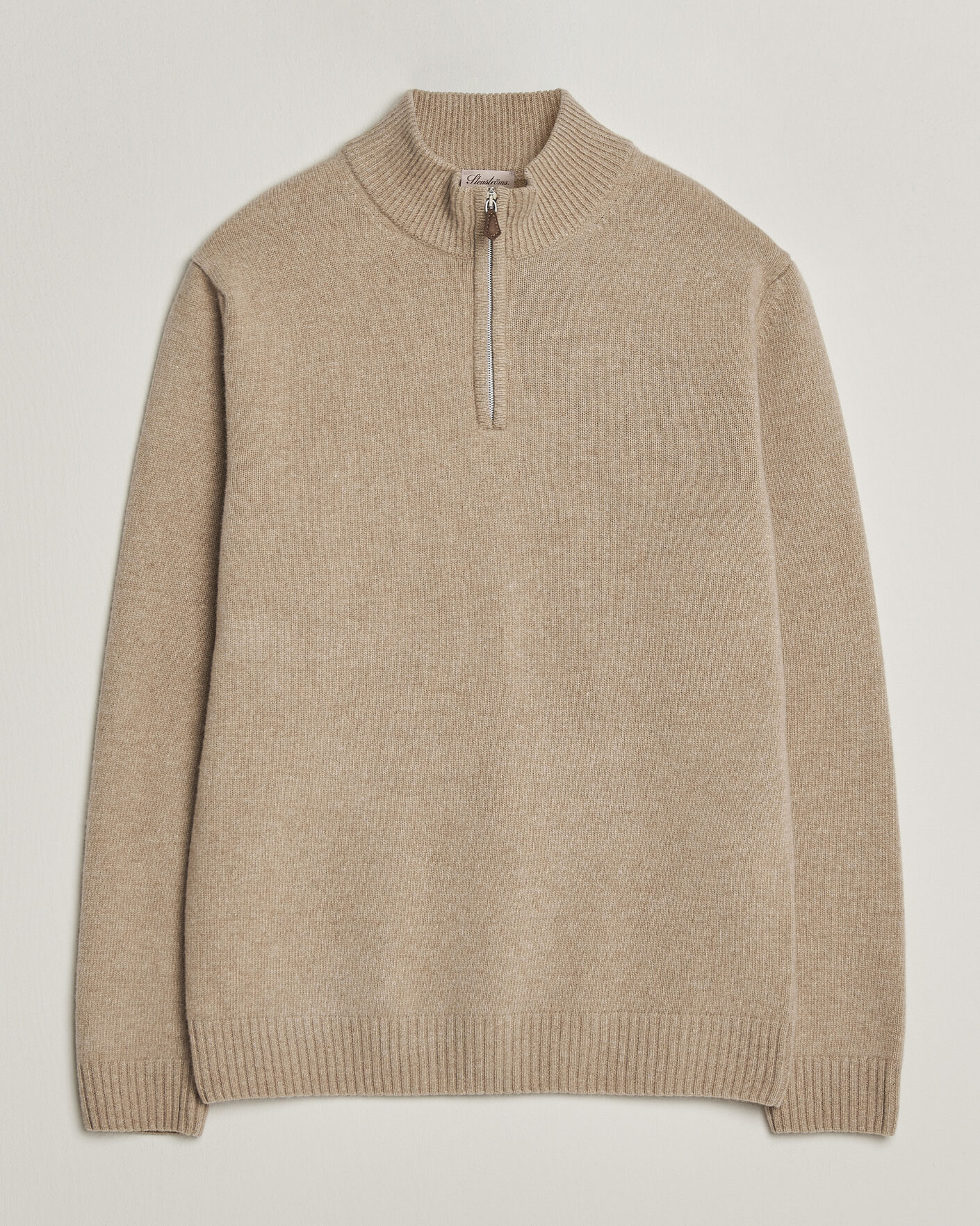 Heren | Truien | Stenströms | Brushed Merino Half-Zip Beige