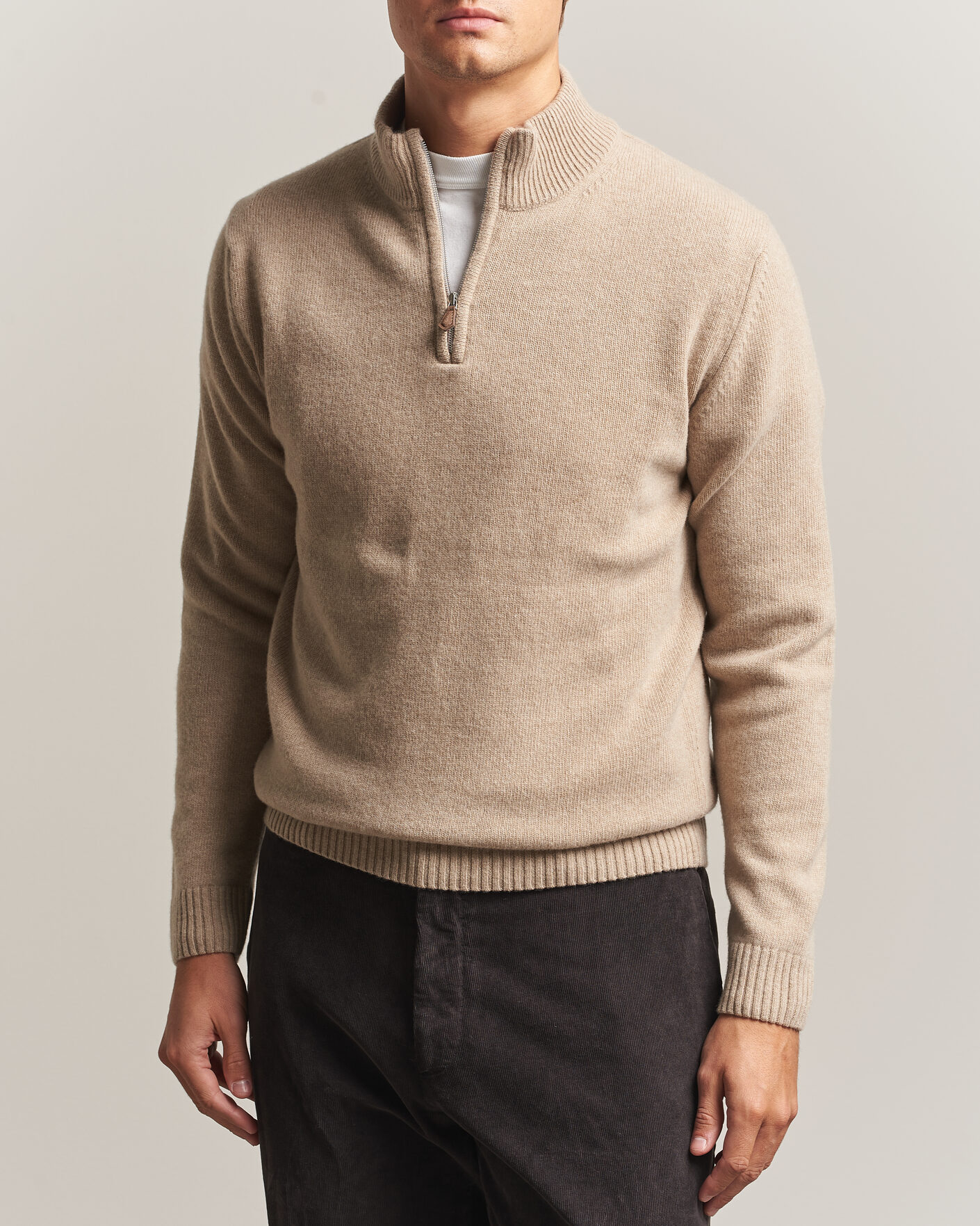 Heren | Truien | Stenströms | Brushed Merino Half-Zip Beige