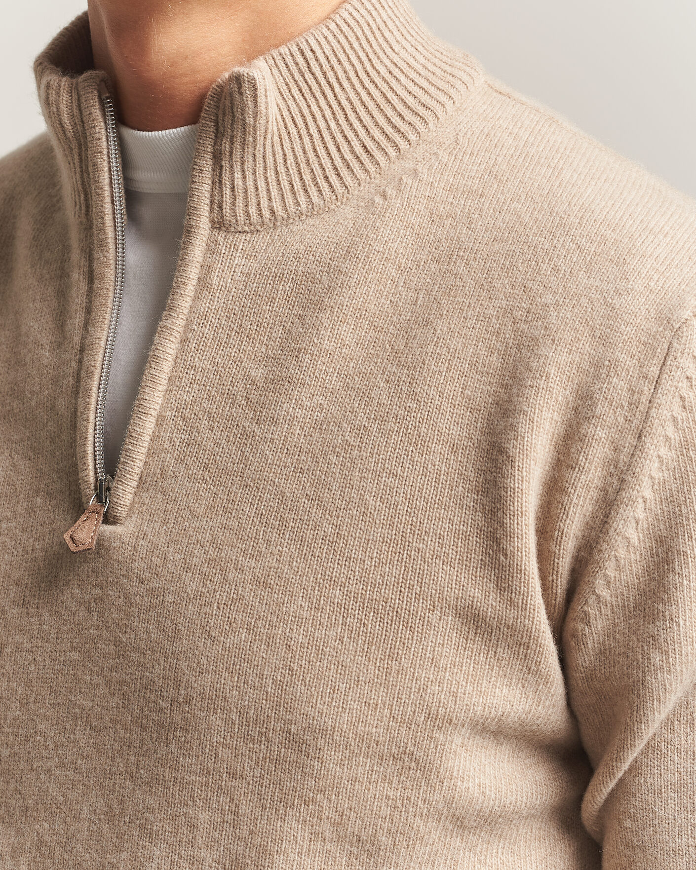 Heren | Truien | Stenströms | Brushed Merino Half-Zip Beige