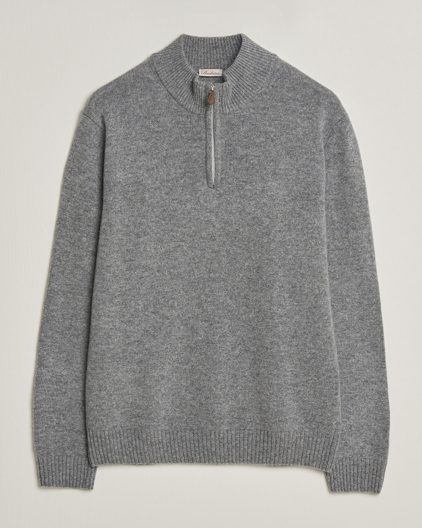 Heren | Truien | Stenströms | Brushed Merino Half-Zip Grey