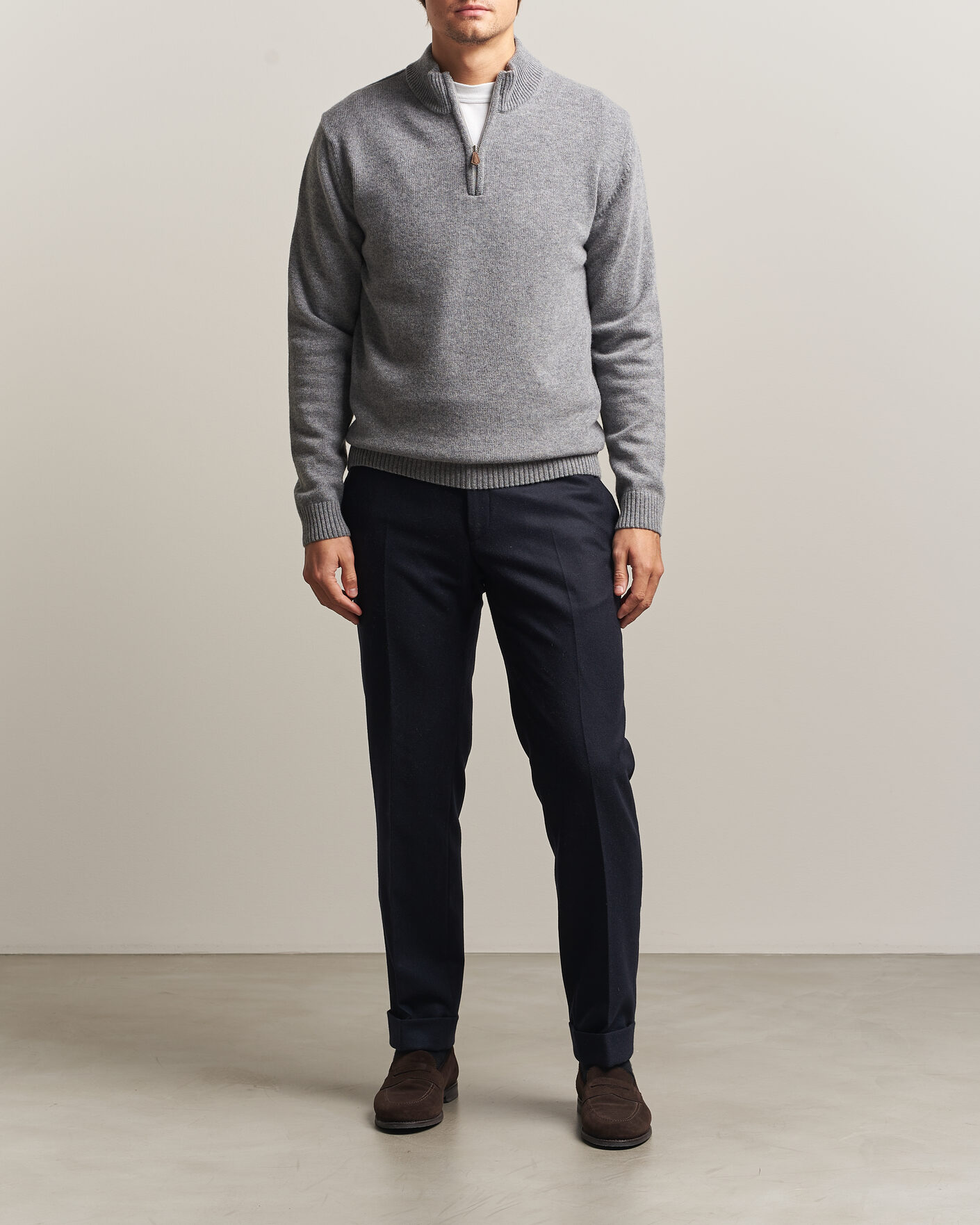 Heren | Truien | Stenströms | Brushed Merino Half-Zip Grey