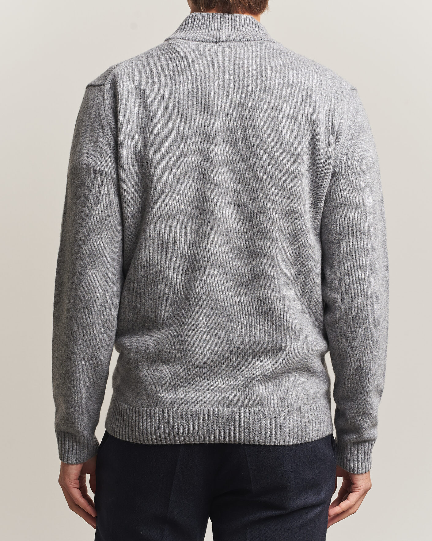 Heren | Truien | Stenströms | Brushed Merino Half-Zip Grey
