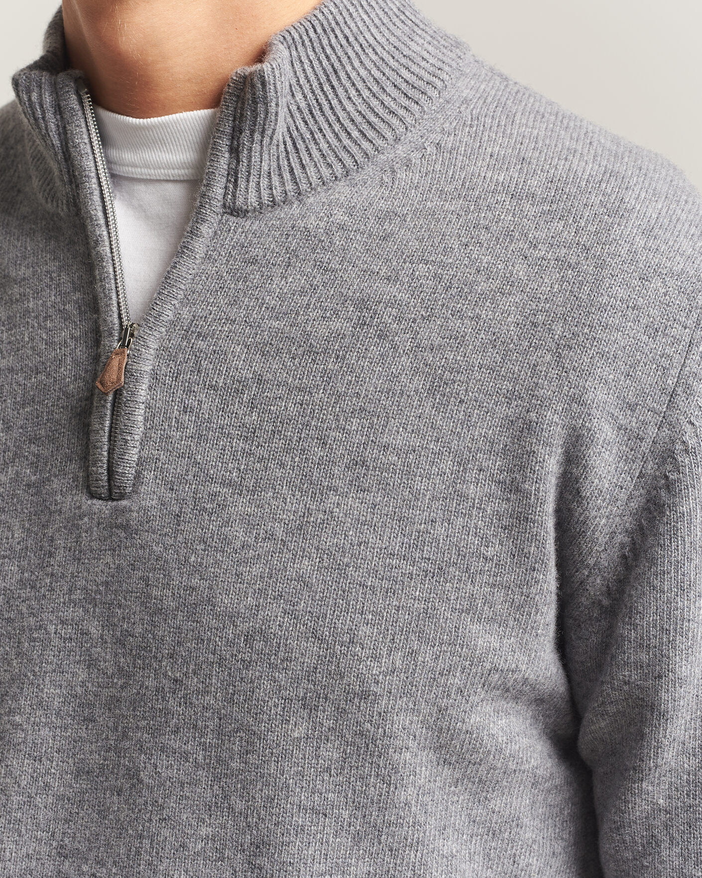 Heren | Truien | Stenströms | Brushed Merino Half-Zip Grey