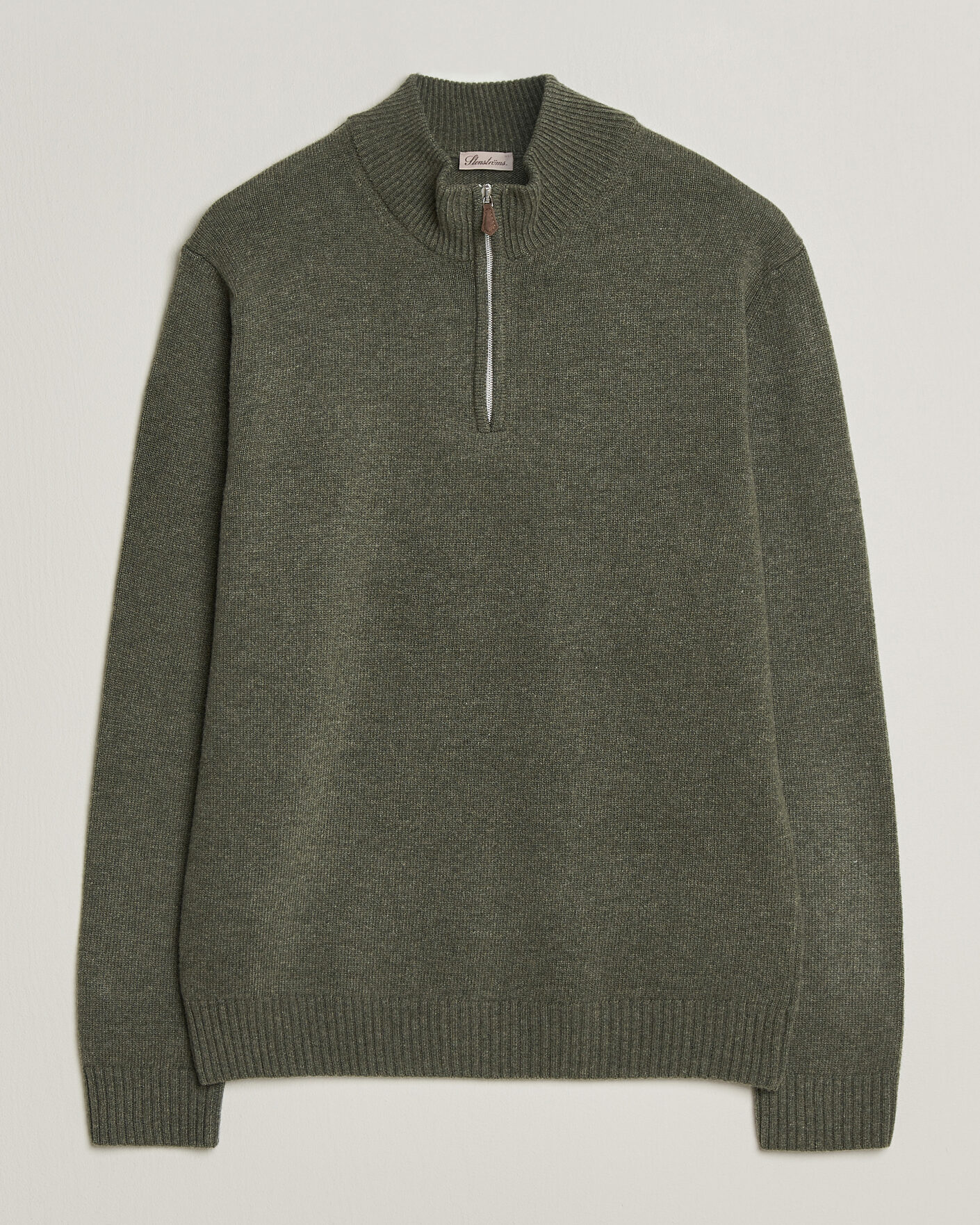 Heren | Truien | Stenströms | Brushed Merino Half-Zip Green