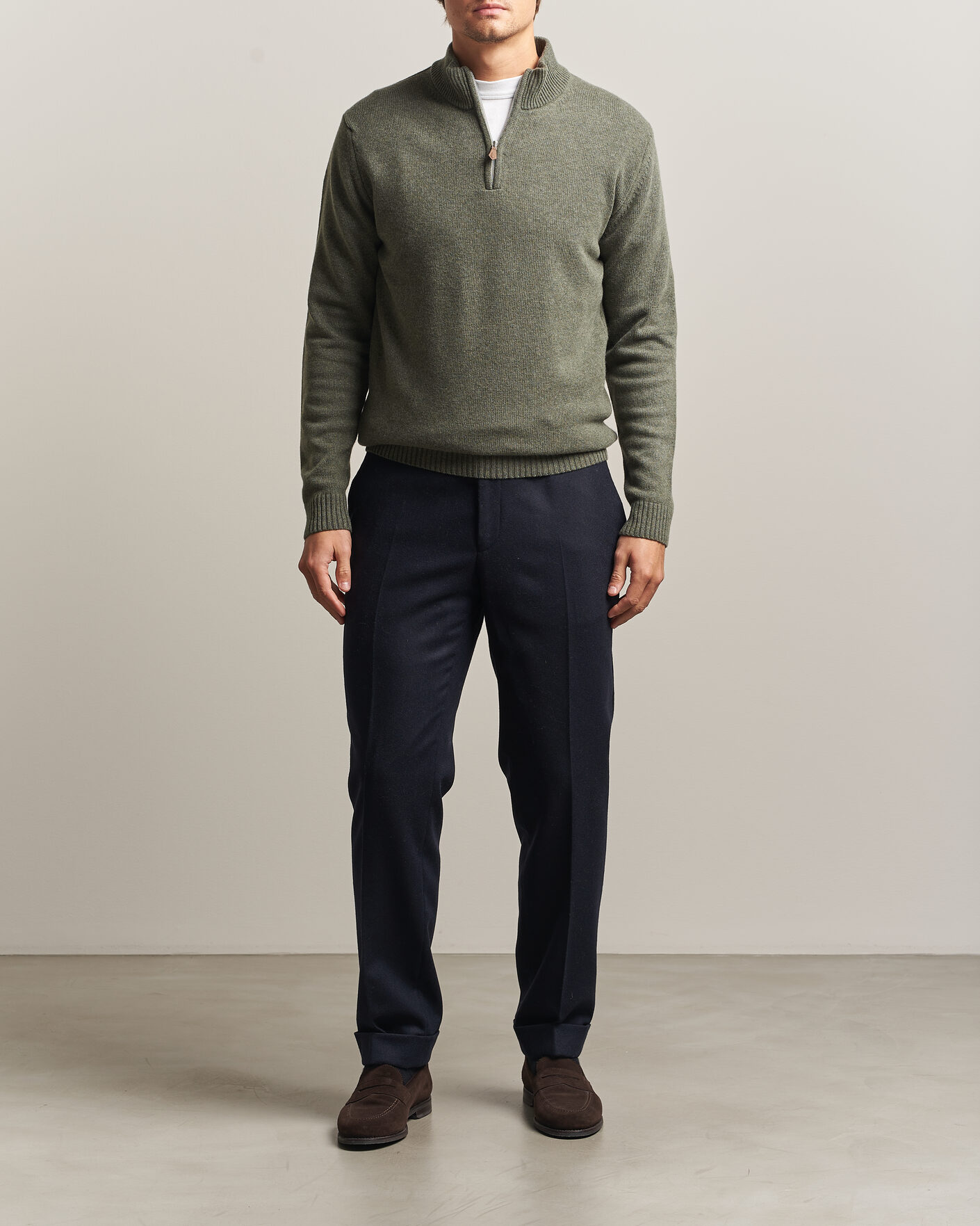 Heren | Truien | Stenströms | Brushed Merino Half-Zip Green