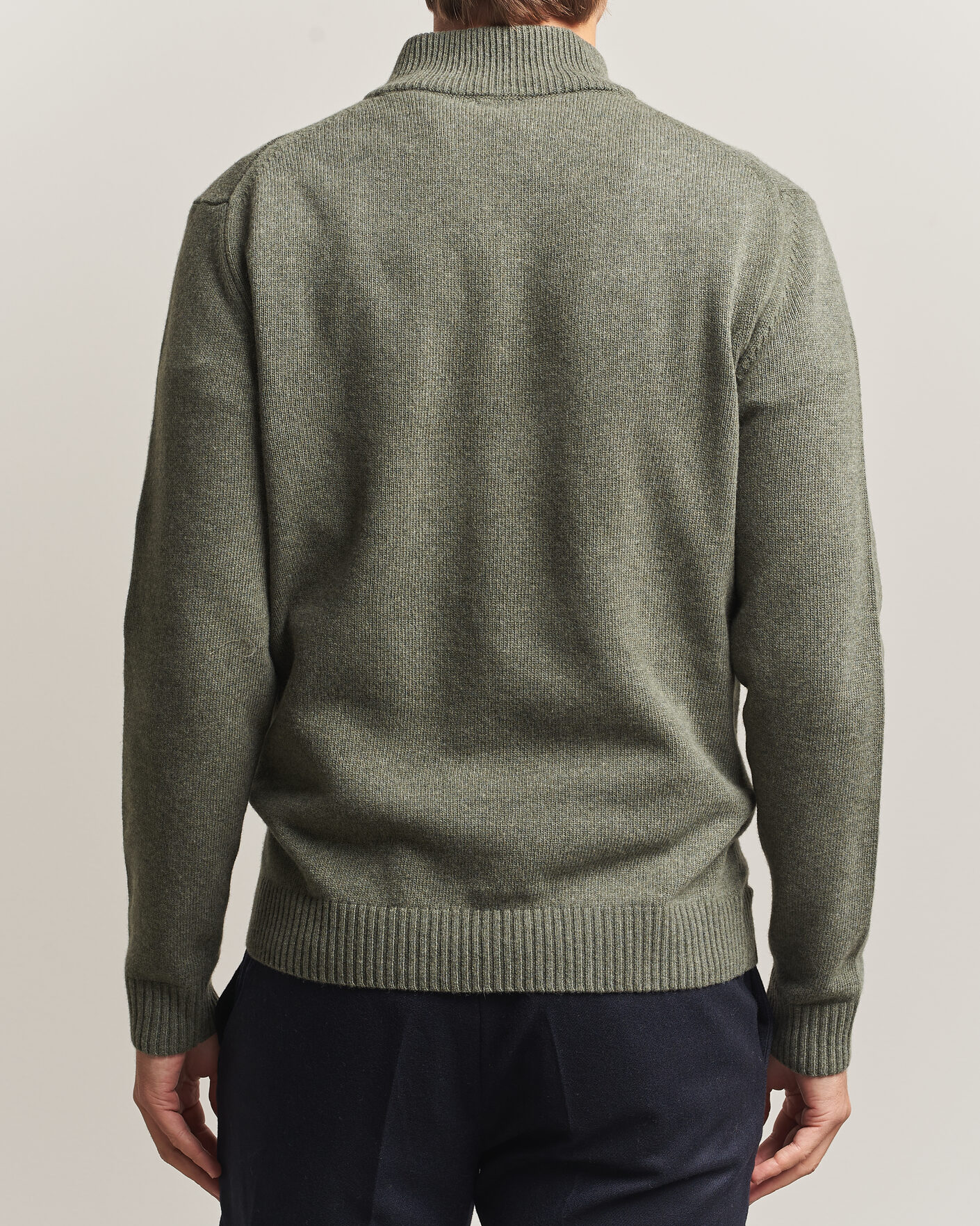 Heren | Truien | Stenströms | Brushed Merino Half-Zip Green
