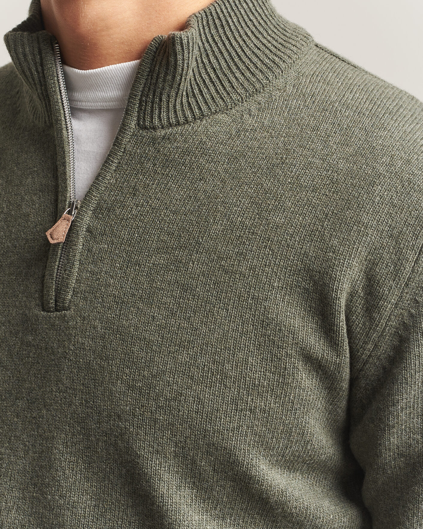 Heren | Truien | Stenströms | Brushed Merino Half-Zip Green