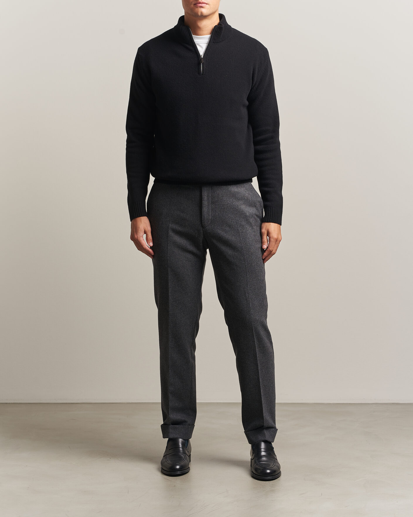 Heren | Truien | Stenströms | Brushed Merino Half-Zip Black