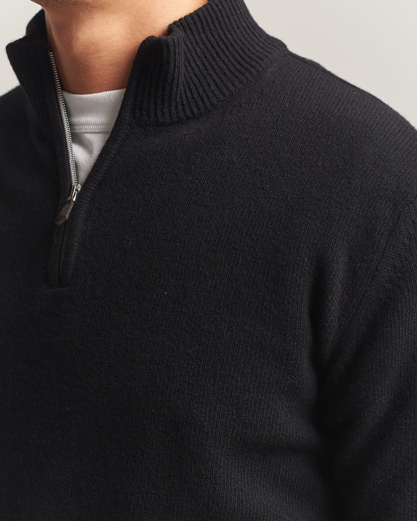 Heren | Truien | Stenströms | Brushed Merino Half-Zip Black