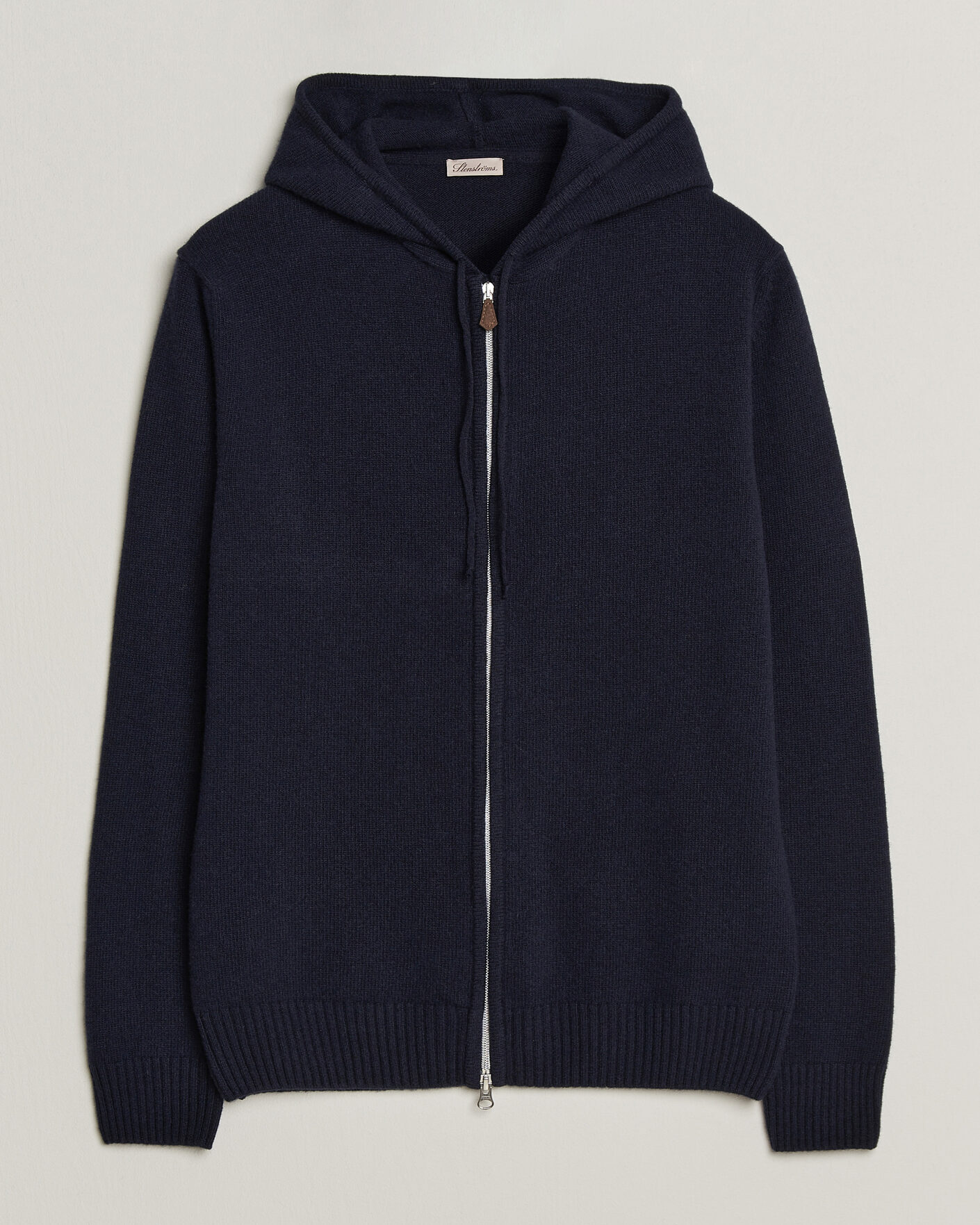 Heren | Truien | Stenströms | Brushed Merino Full-Zip Hood Navy