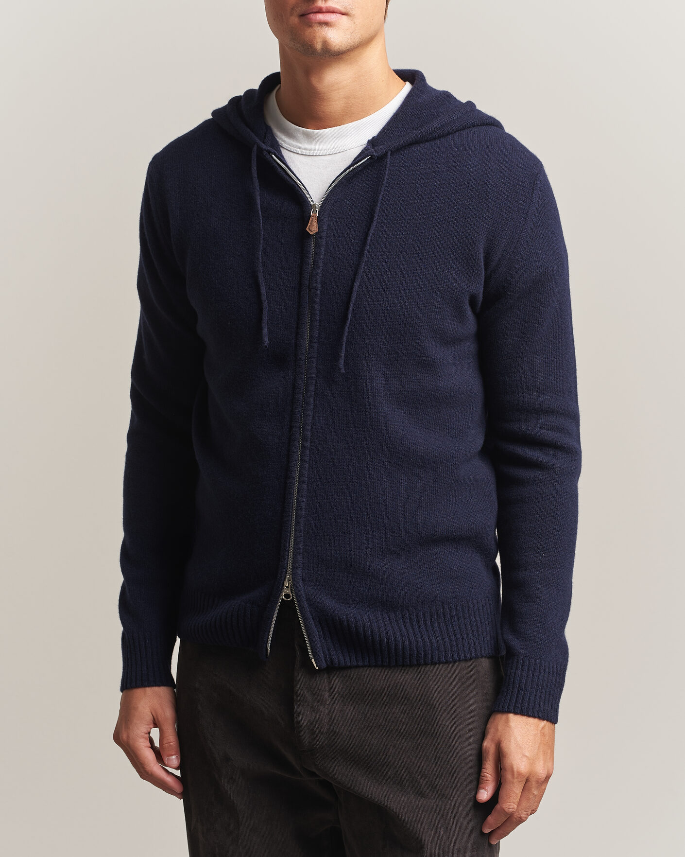 Heren | Truien | Stenströms | Brushed Merino Full-Zip Hood Navy