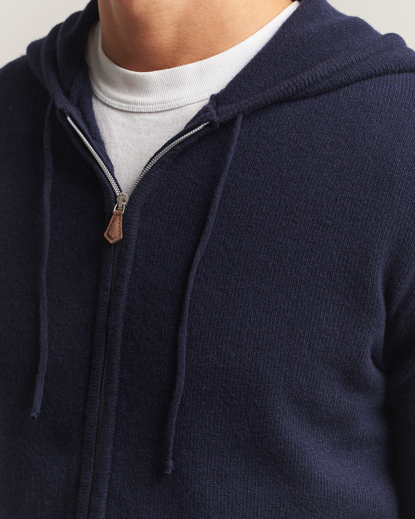Heren | Truien | Stenströms | Brushed Merino Full-Zip Hood Navy