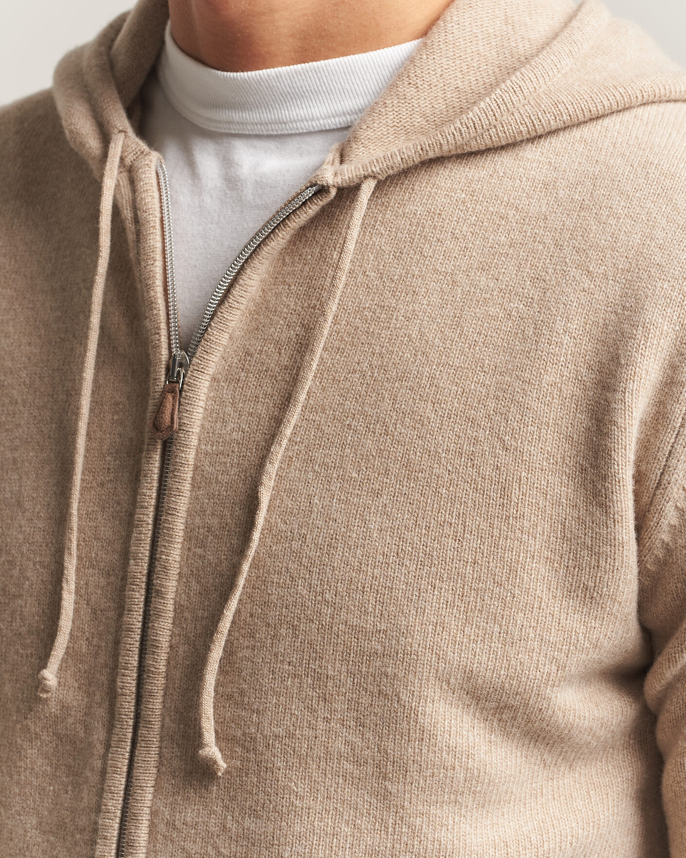 Heren | Truien | Stenströms | Brushed Merino Full-Zip Hood Beige
