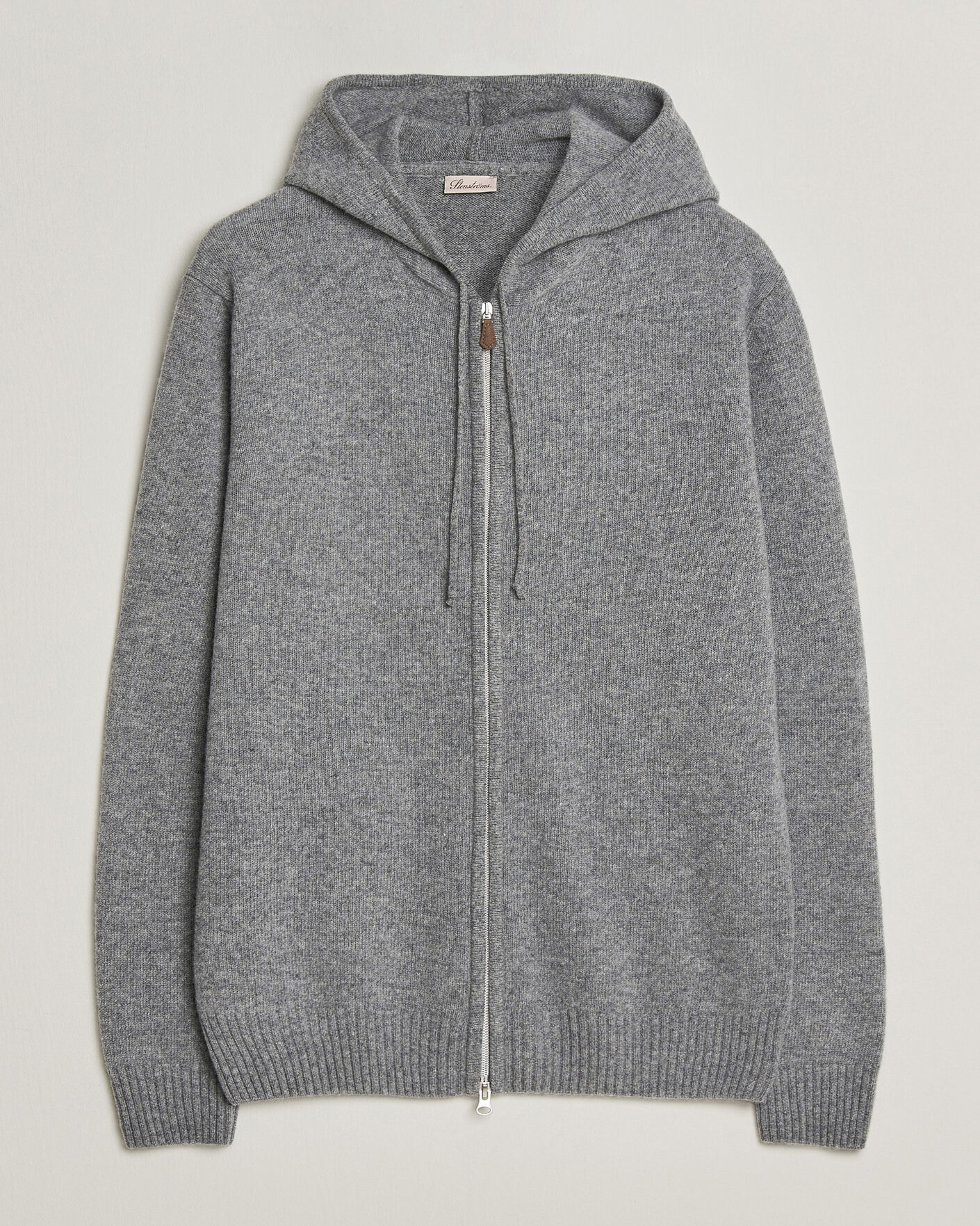 Heren | Truien | Stenströms | Brushed Merino Full-Zip Hood Grey