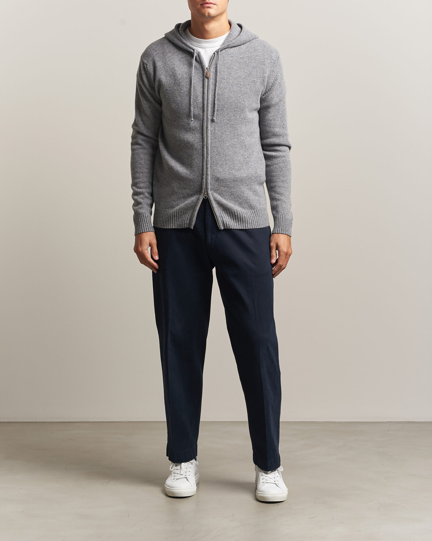 Heren | Truien | Stenströms | Brushed Merino Full-Zip Hood Grey