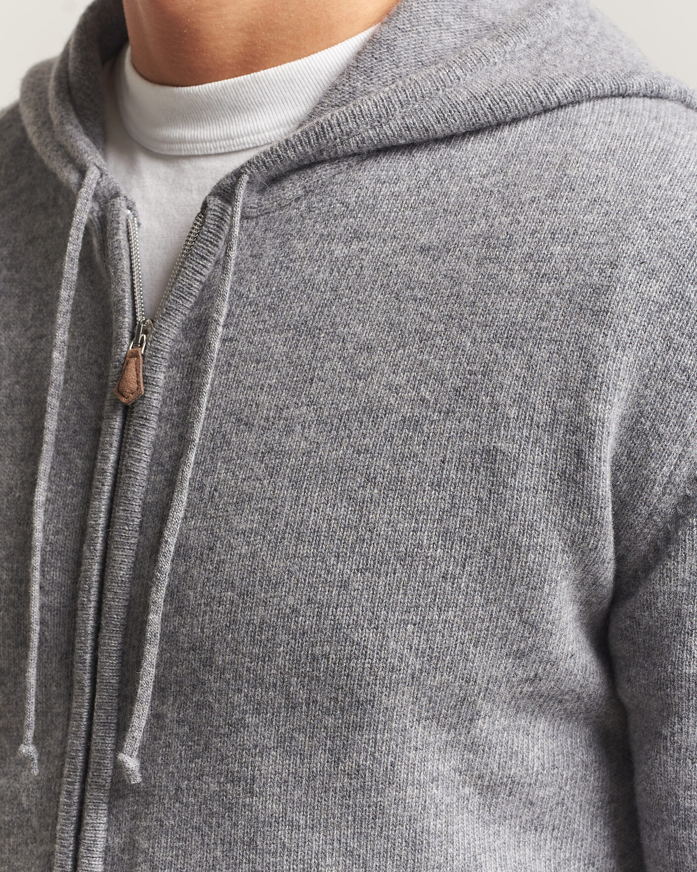 Heren | Truien | Stenströms | Brushed Merino Full-Zip Hood Grey