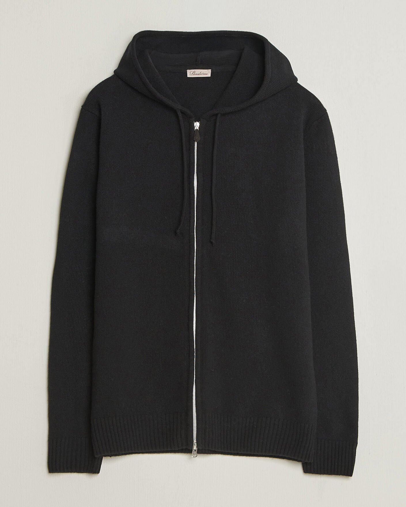 Heren | Truien | Stenströms | Brushed Merino Full-Zip Hood Black