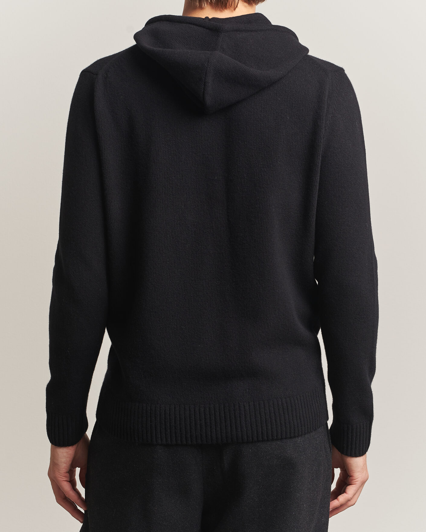 Heren | Truien | Stenströms | Brushed Merino Full-Zip Hood Black