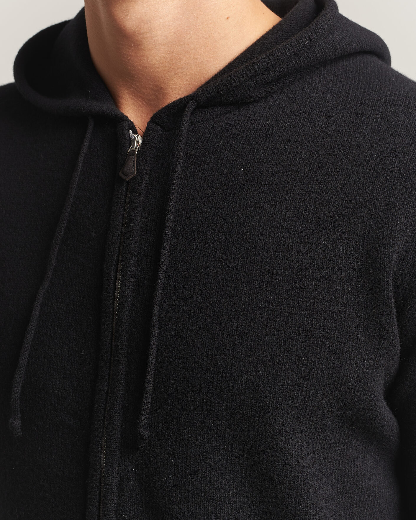 Heren | Truien | Stenströms | Brushed Merino Full-Zip Hood Black