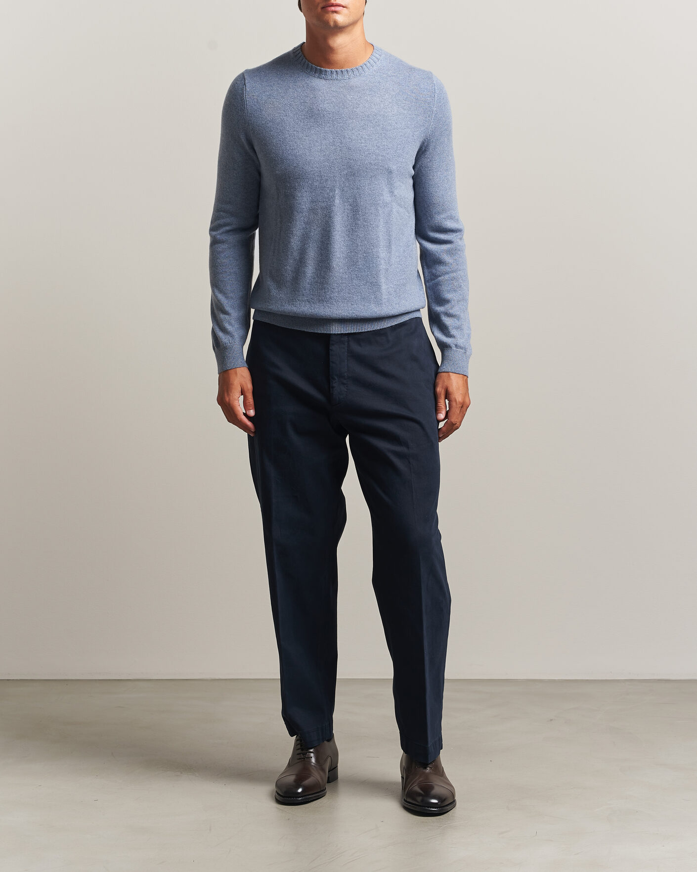 Heren | Truien | Stenströms | Cashmere Crewneck Light Blue