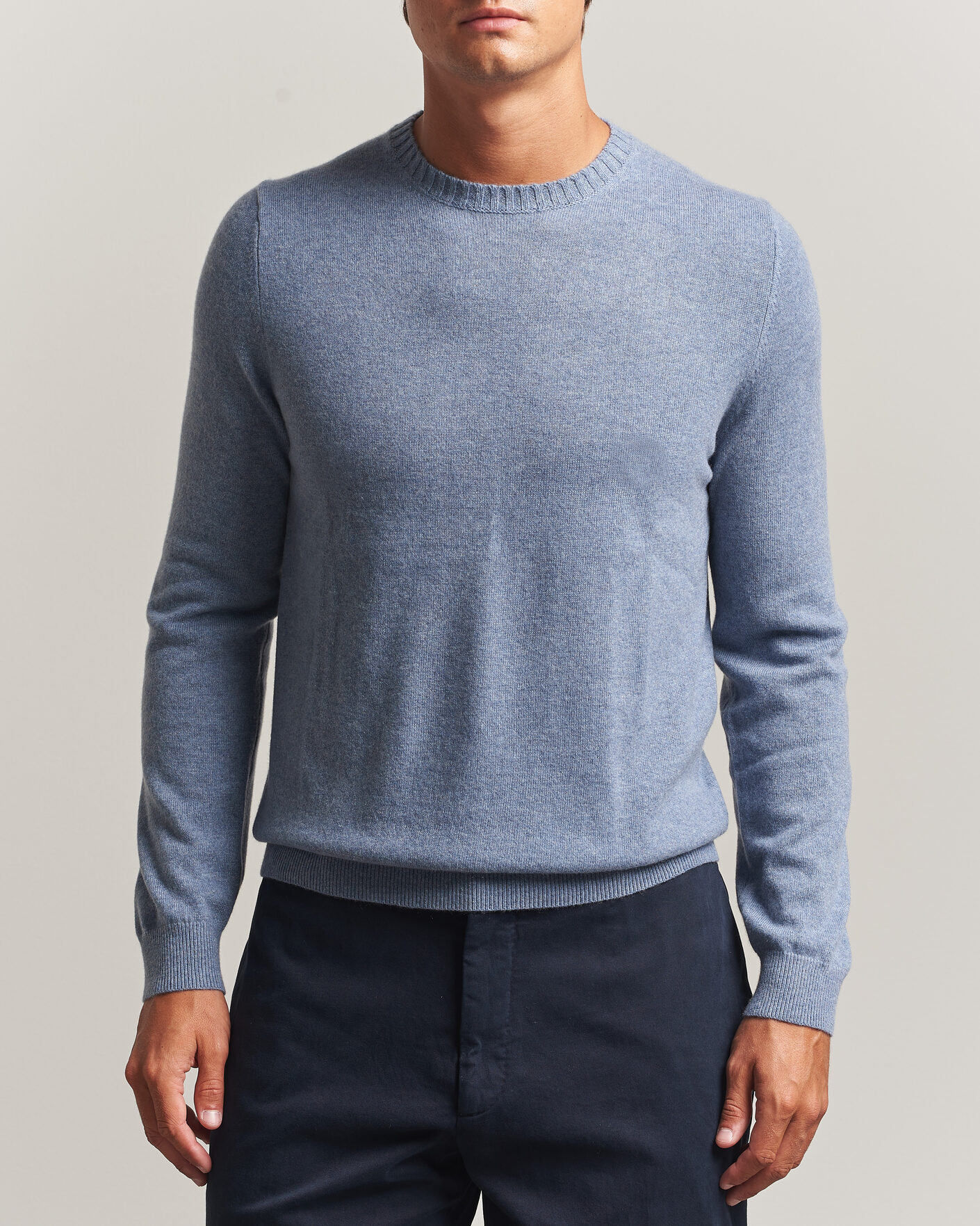 Heren | Truien | Stenströms | Cashmere Crewneck Light Blue
