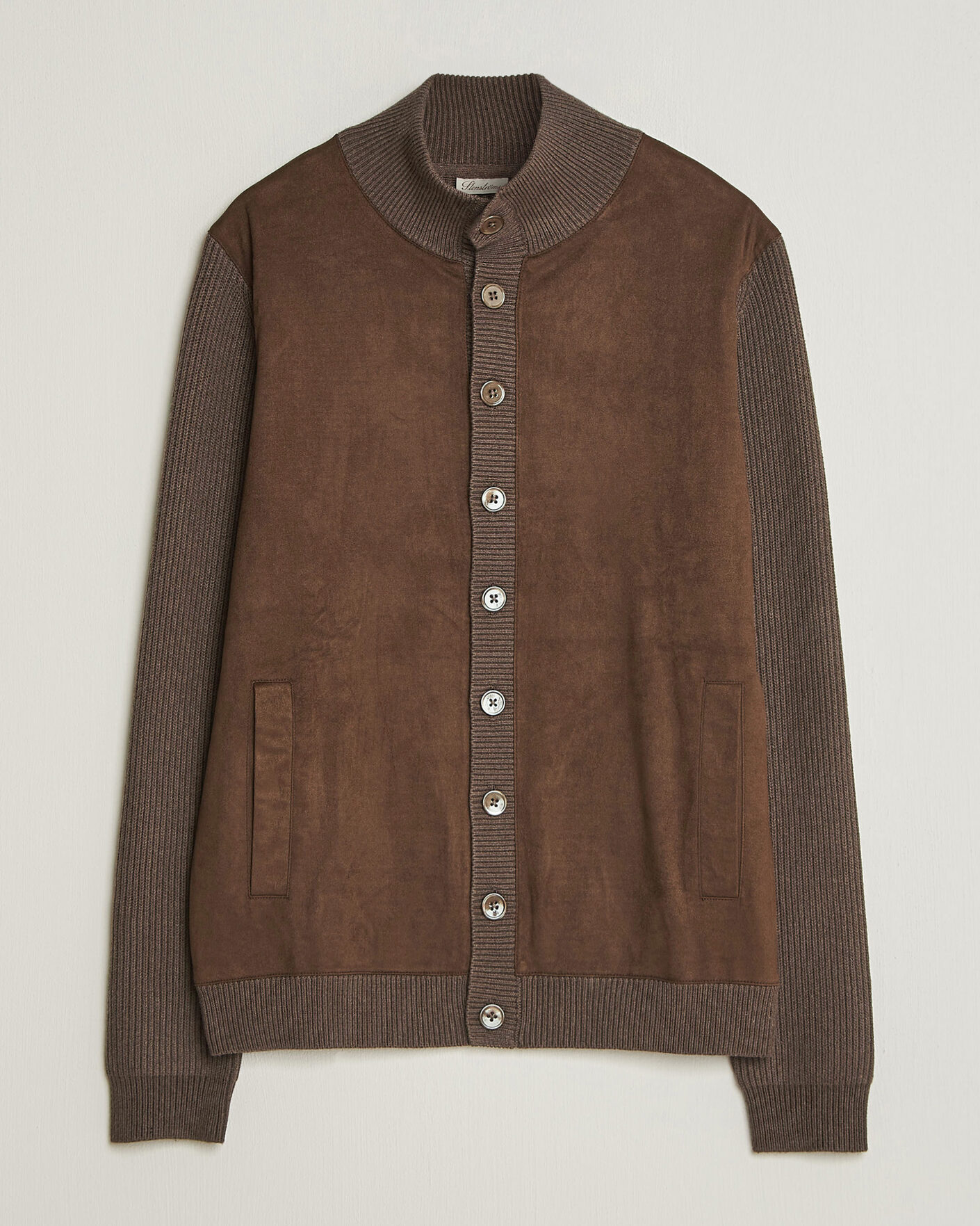 Heren | Truien | Stenströms | Knitted Hybrid Alcantara Jacket Brown