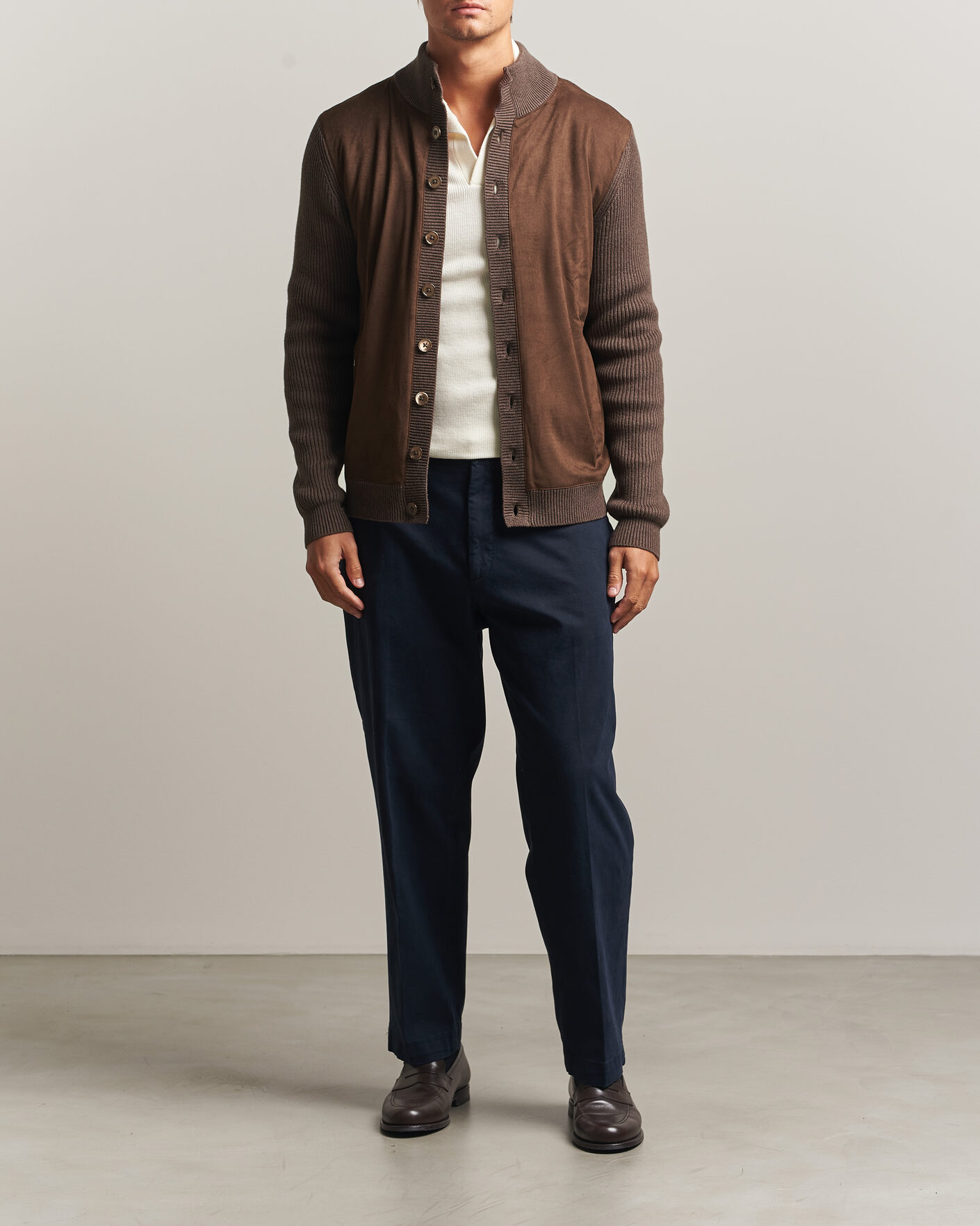 Heren | Truien | Stenströms | Knitted Hybrid Alcantara Jacket Brown