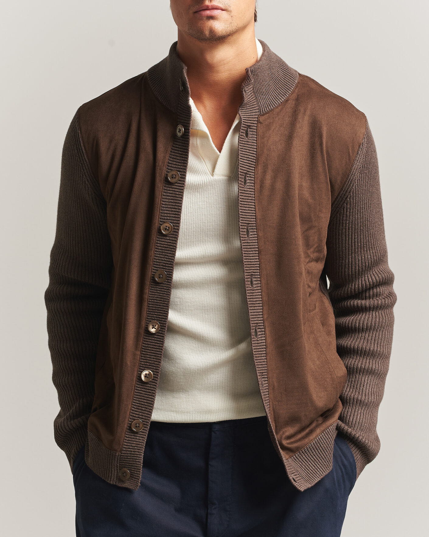 Heren | Truien | Stenströms | Knitted Hybrid Alcantara Jacket Brown
