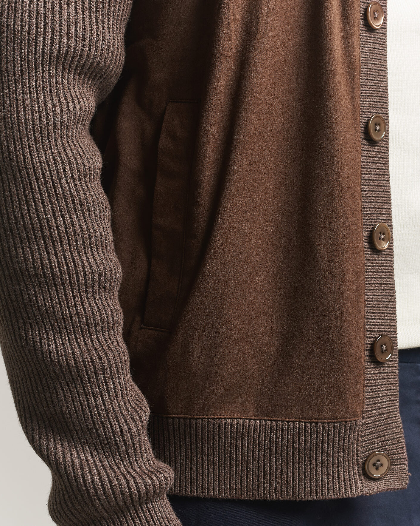 Heren | Truien | Stenströms | Knitted Hybrid Alcantara Jacket Brown