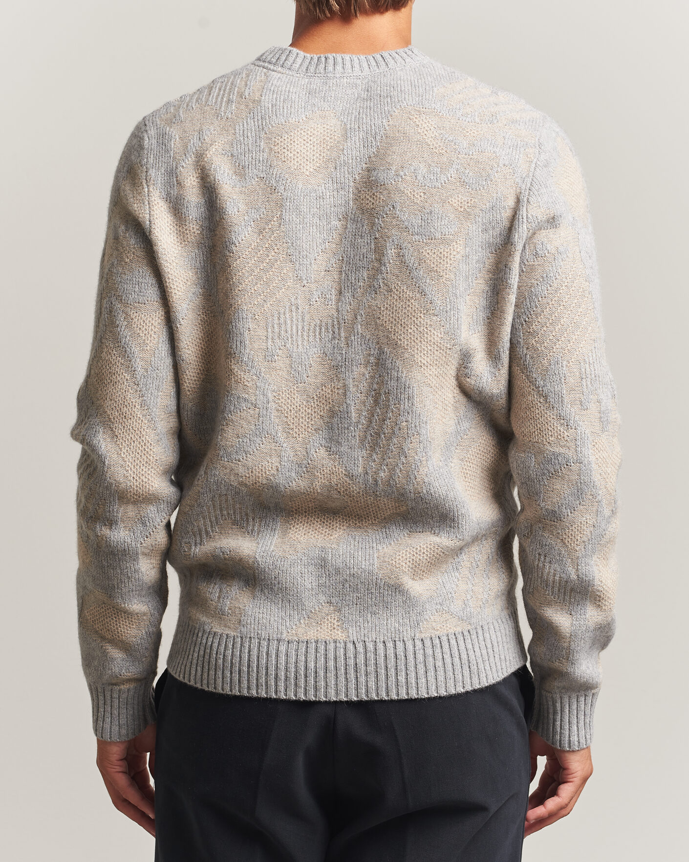 Heren | Truien | Stenströms | Knitted Jaquard Yak/Merino Sweater Beige Grey
