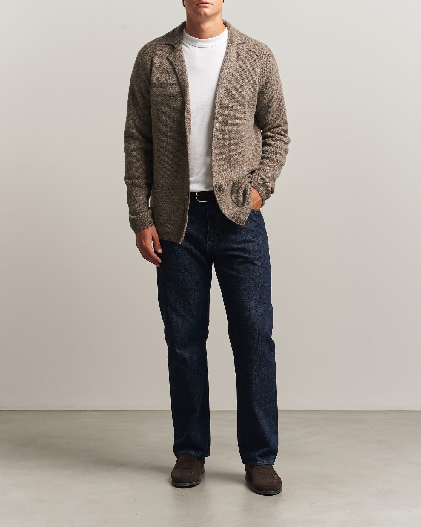 Heren | Truien | Stenströms | Knitted Yak/Merino Cardigan Blazer Brown