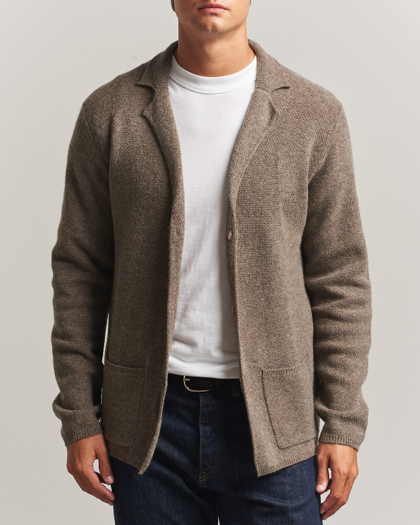 Heren | Truien | Stenströms | Knitted Yak/Merino Cardigan Blazer Brown