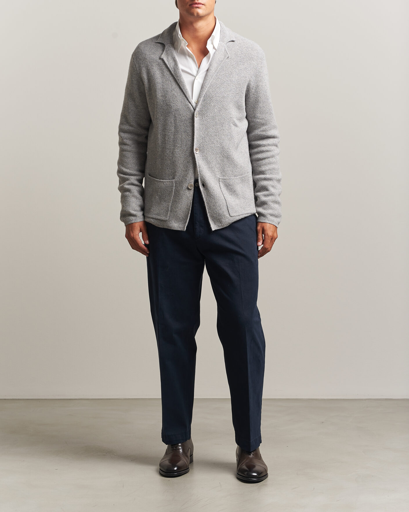Heren | Truien | Stenströms | Knitted Yak/Merino Cardigan Blazer Grey