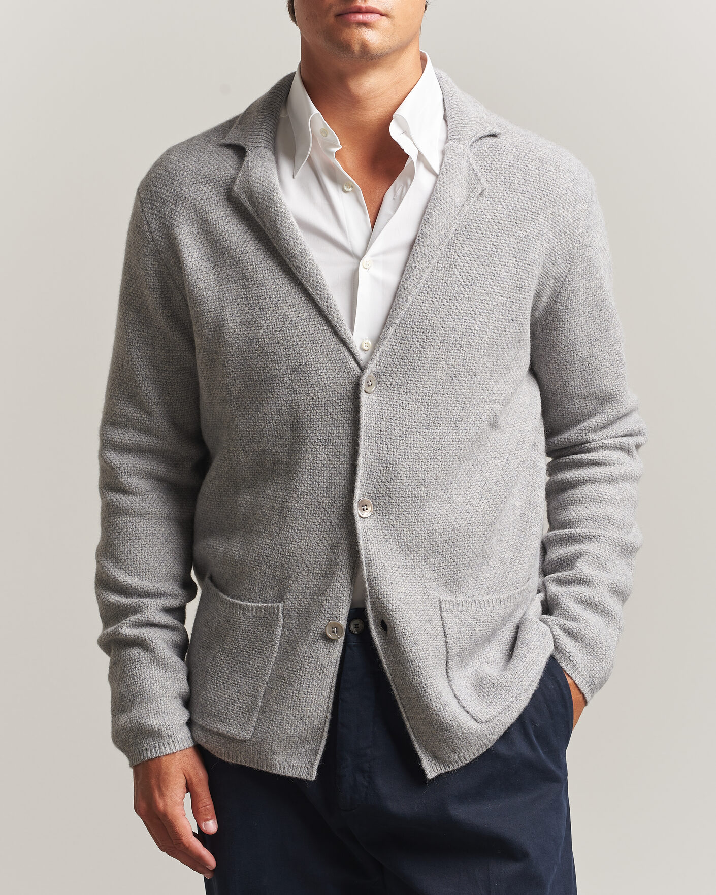 Heren | Truien | Stenströms | Knitted Yak/Merino Cardigan Blazer Grey