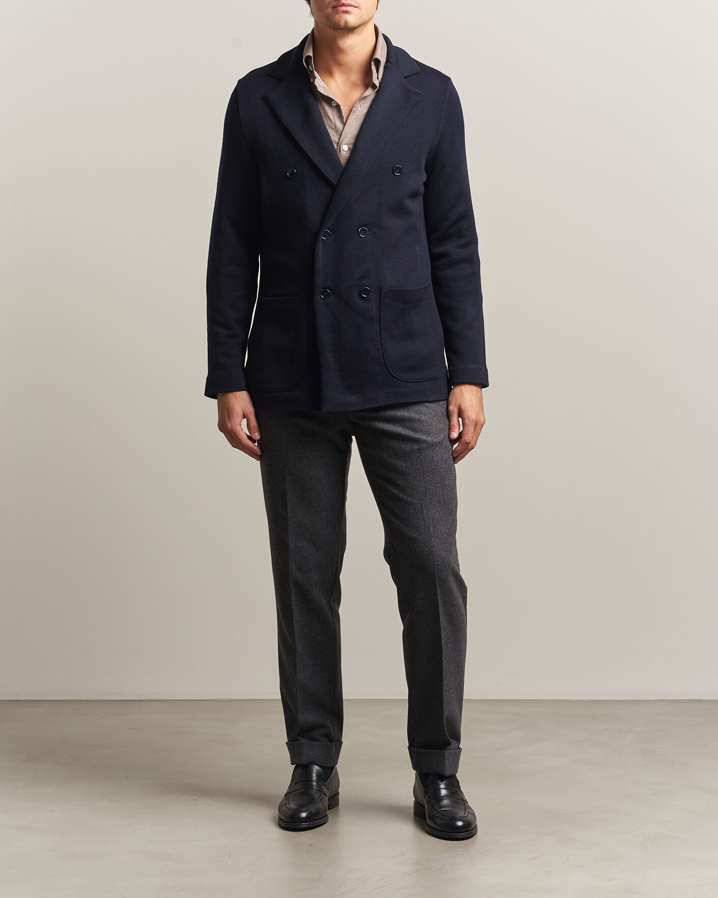 Heren | Blazers | Stenströms | Knitted Herringbone DB Wool Blazer Navy