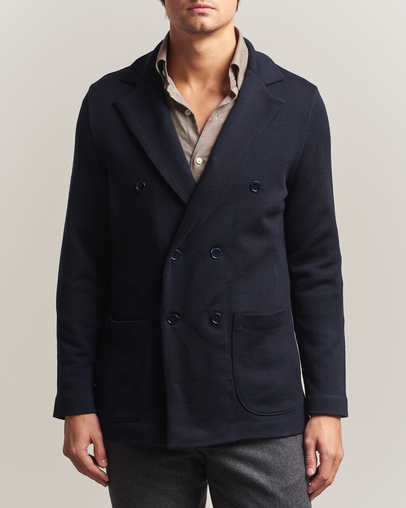 Heren | Blazers | Stenströms | Knitted Herringbone DB Wool Blazer Navy