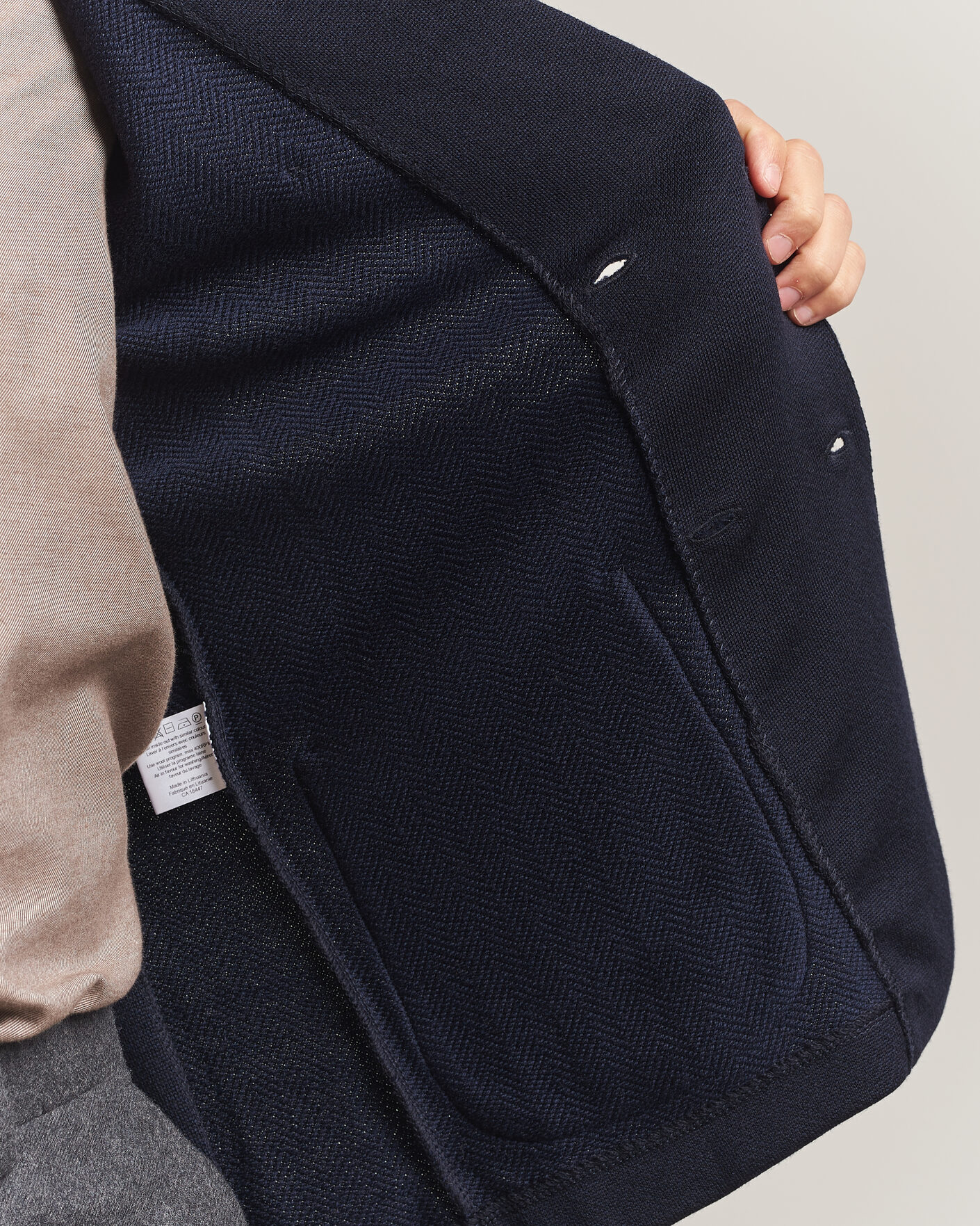 Heren | Blazers | Stenströms | Knitted Herringbone DB Wool Blazer Navy