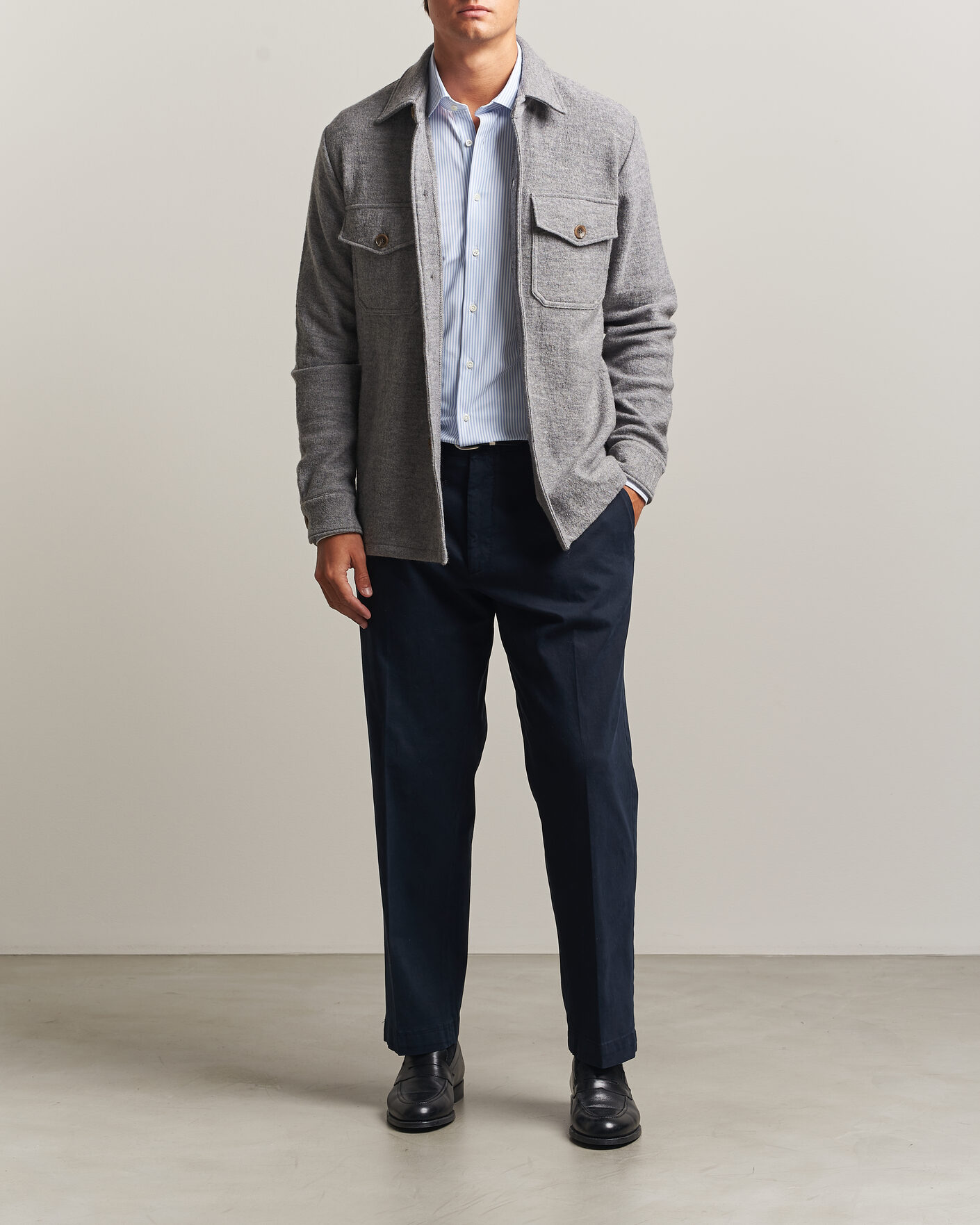 Heren | Overhemden | Stenströms | Felted Wool Overshirt Grey