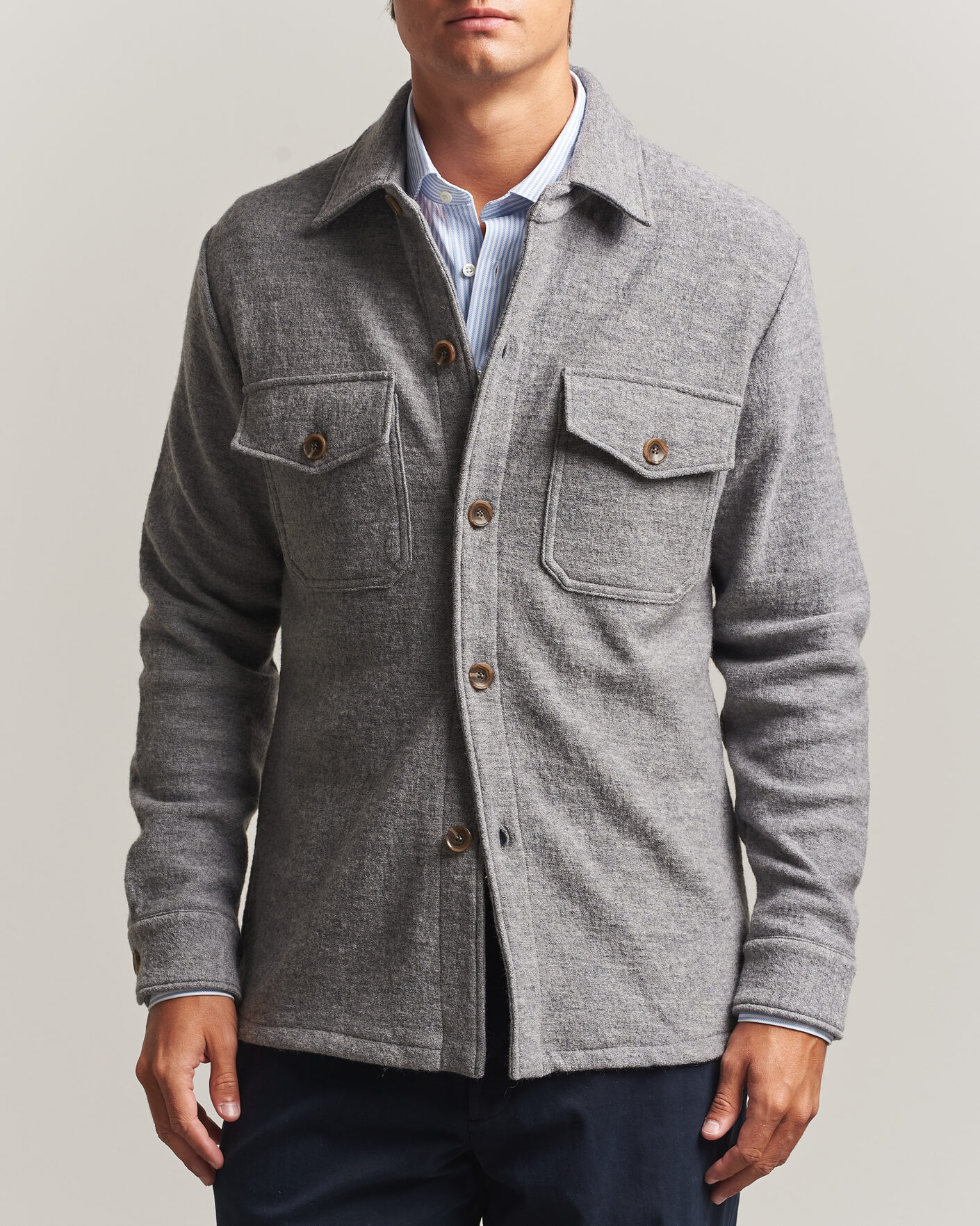 Heren | Overhemden | Stenströms | Felted Wool Overshirt Grey
