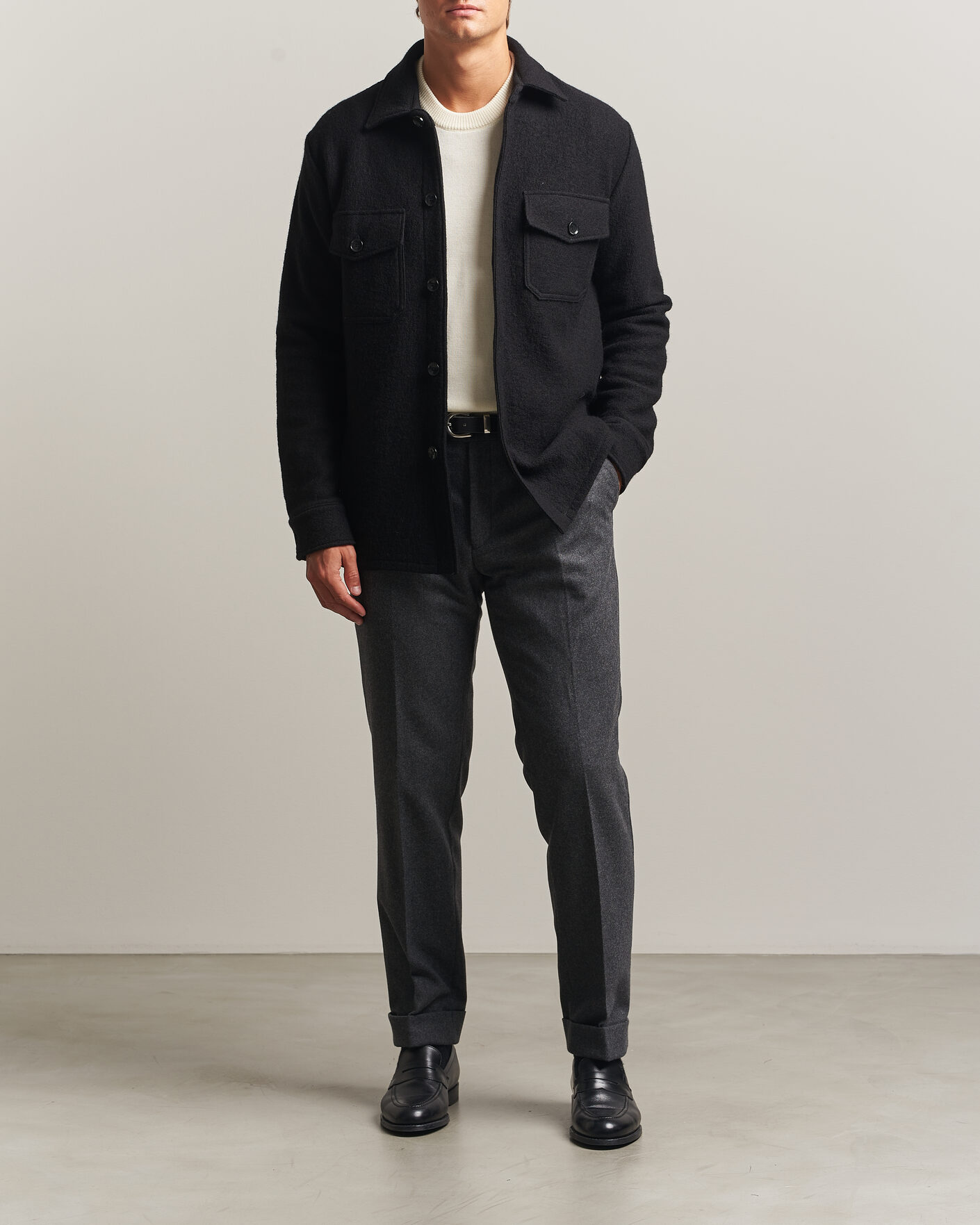 Heren | Overhemden | Stenströms | Felted Wool Overshirt Black