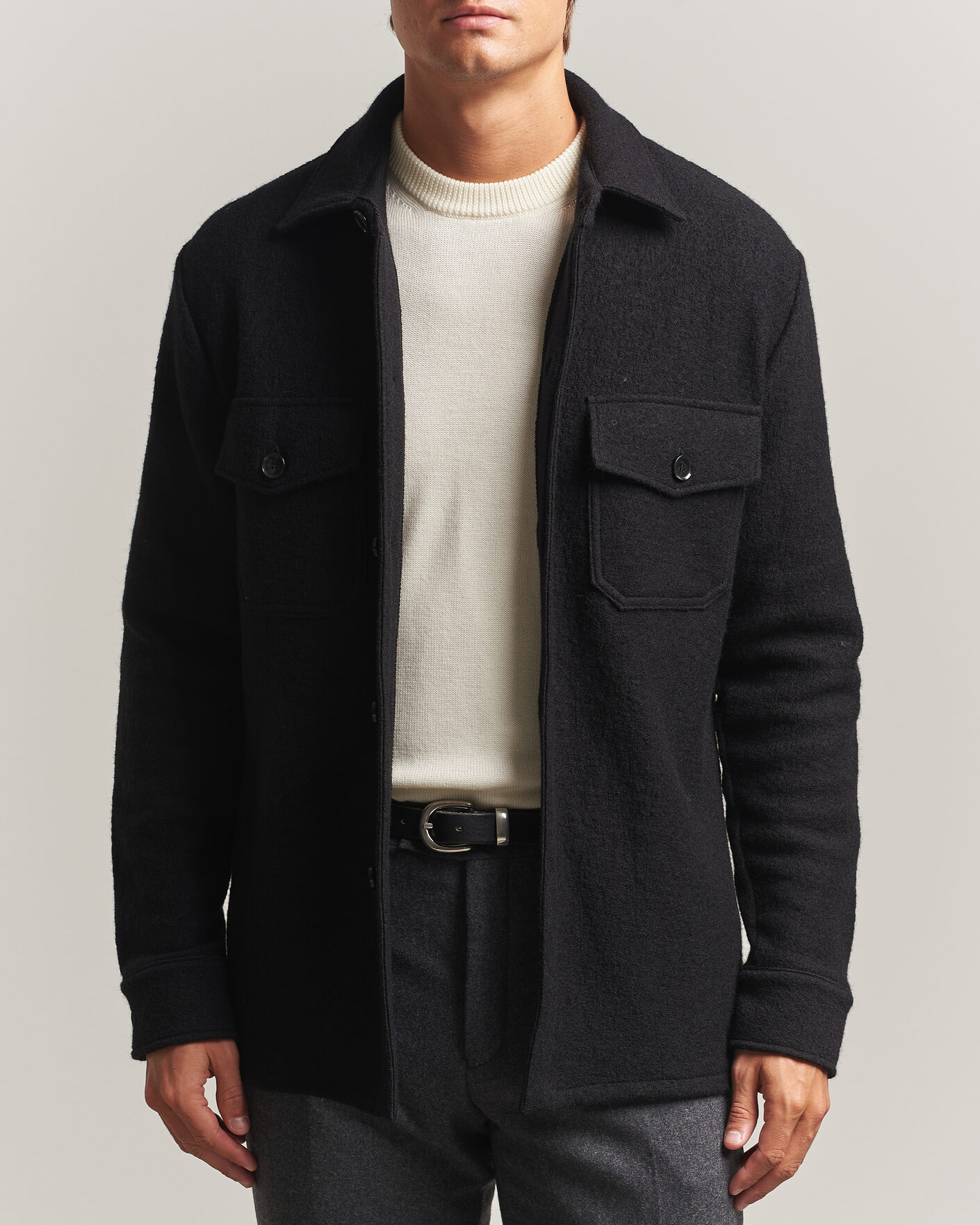 Heren | Overhemden | Stenströms | Felted Wool Overshirt Black