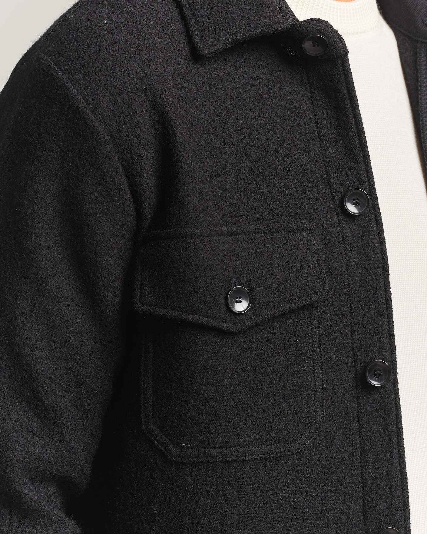 Heren | Overhemden | Stenströms | Felted Wool Overshirt Black