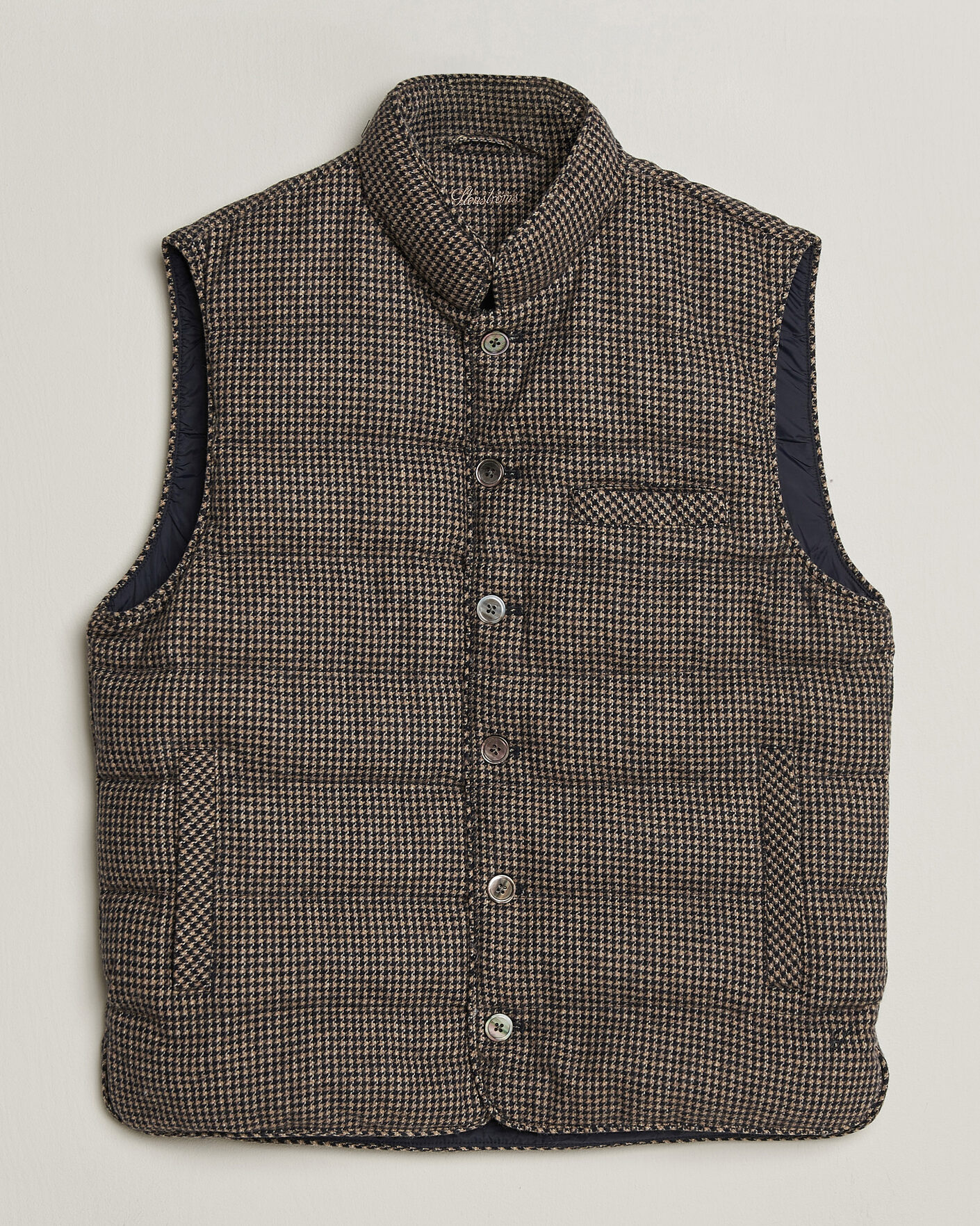 Heren | Gilets | Stenströms | Padded Houndstooth Wool Vest Brown