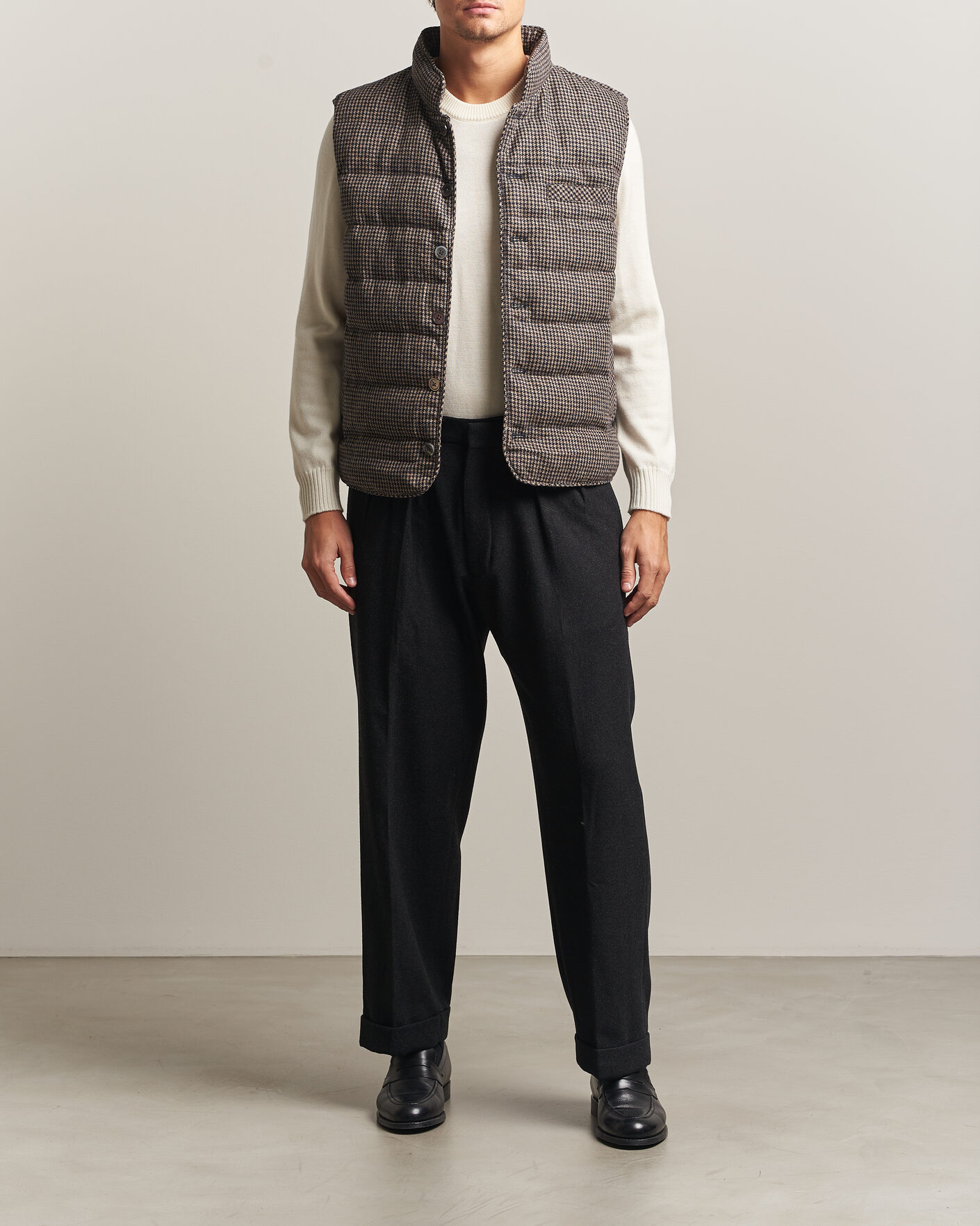 Heren | Gilets | Stenströms | Padded Houndstooth Wool Vest Brown