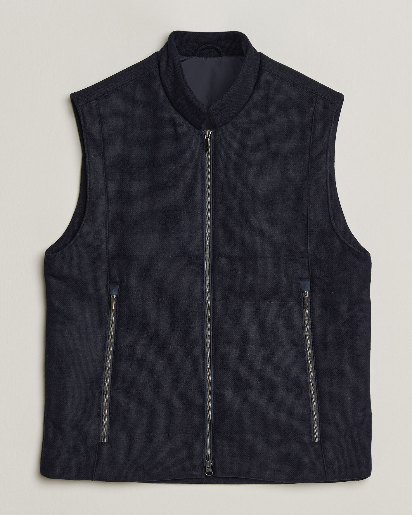 Heren | Gilets | Stenströms | Wool Alcantara Detail Light Padded Vest Navy