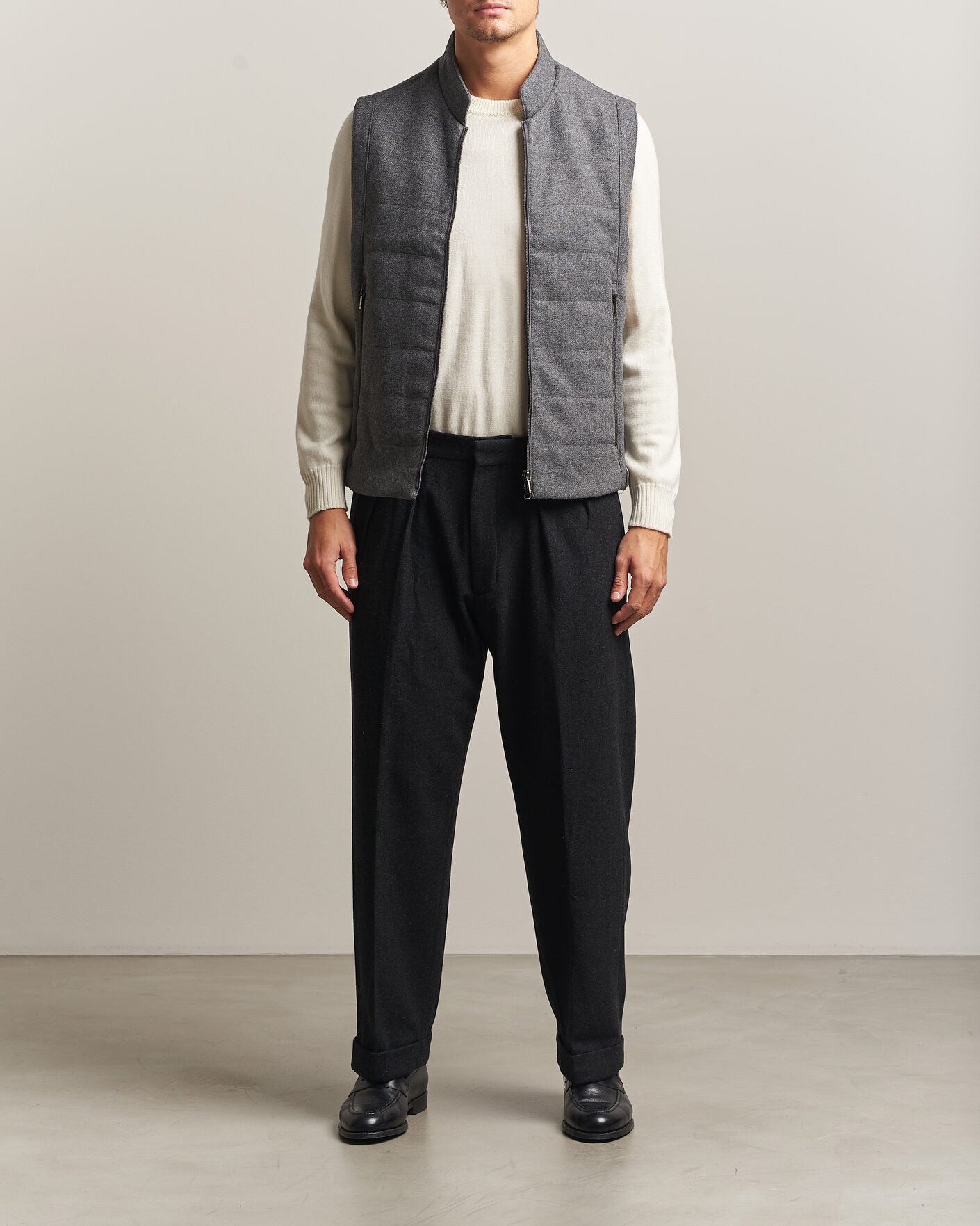 Heren | Gilets | Stenströms | Wool Alcantara Detail Light Padded Vest Grey