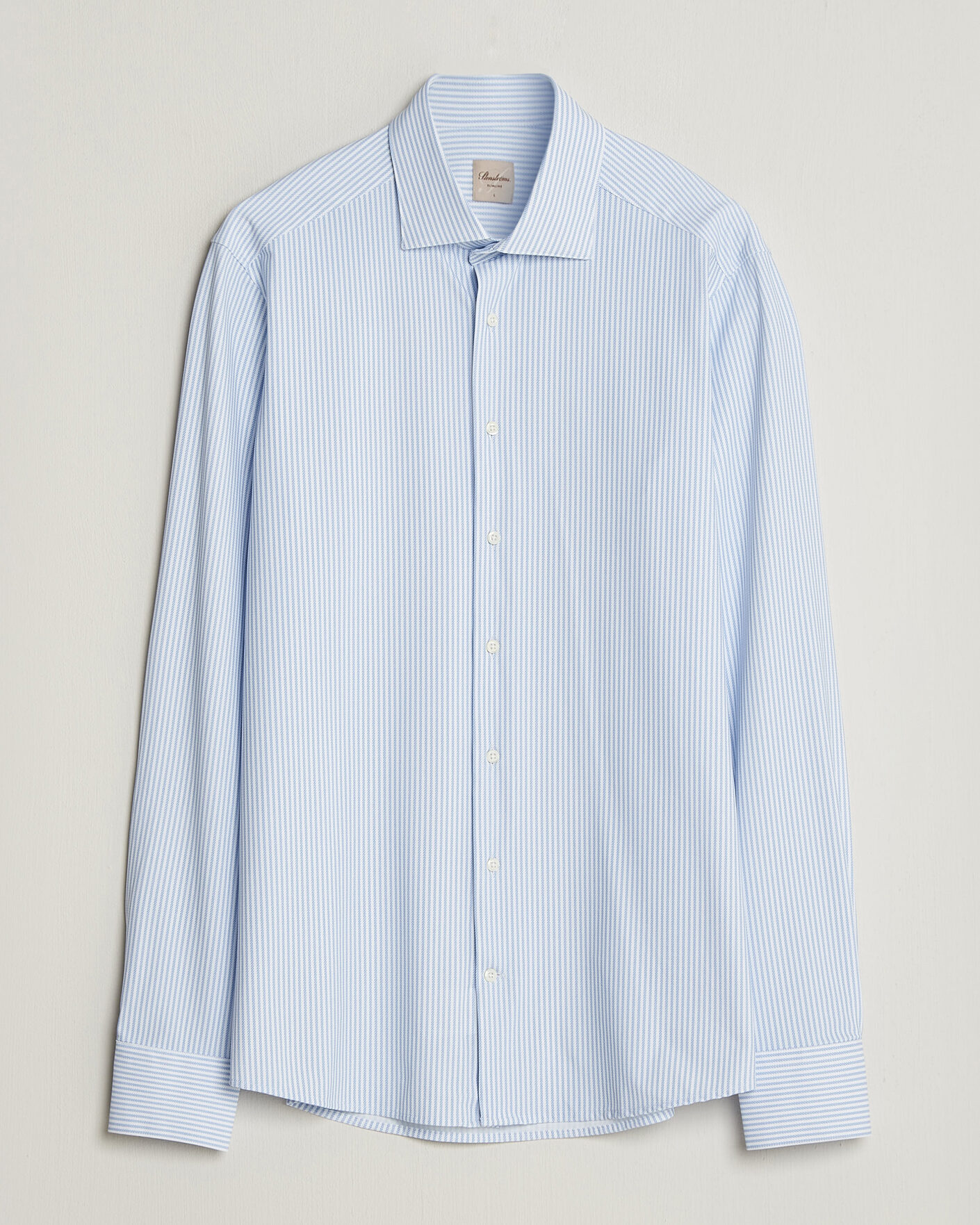 Heren | Overhemden | Stenströms | Slimline Active Stretch Striped Shirt Light Blue