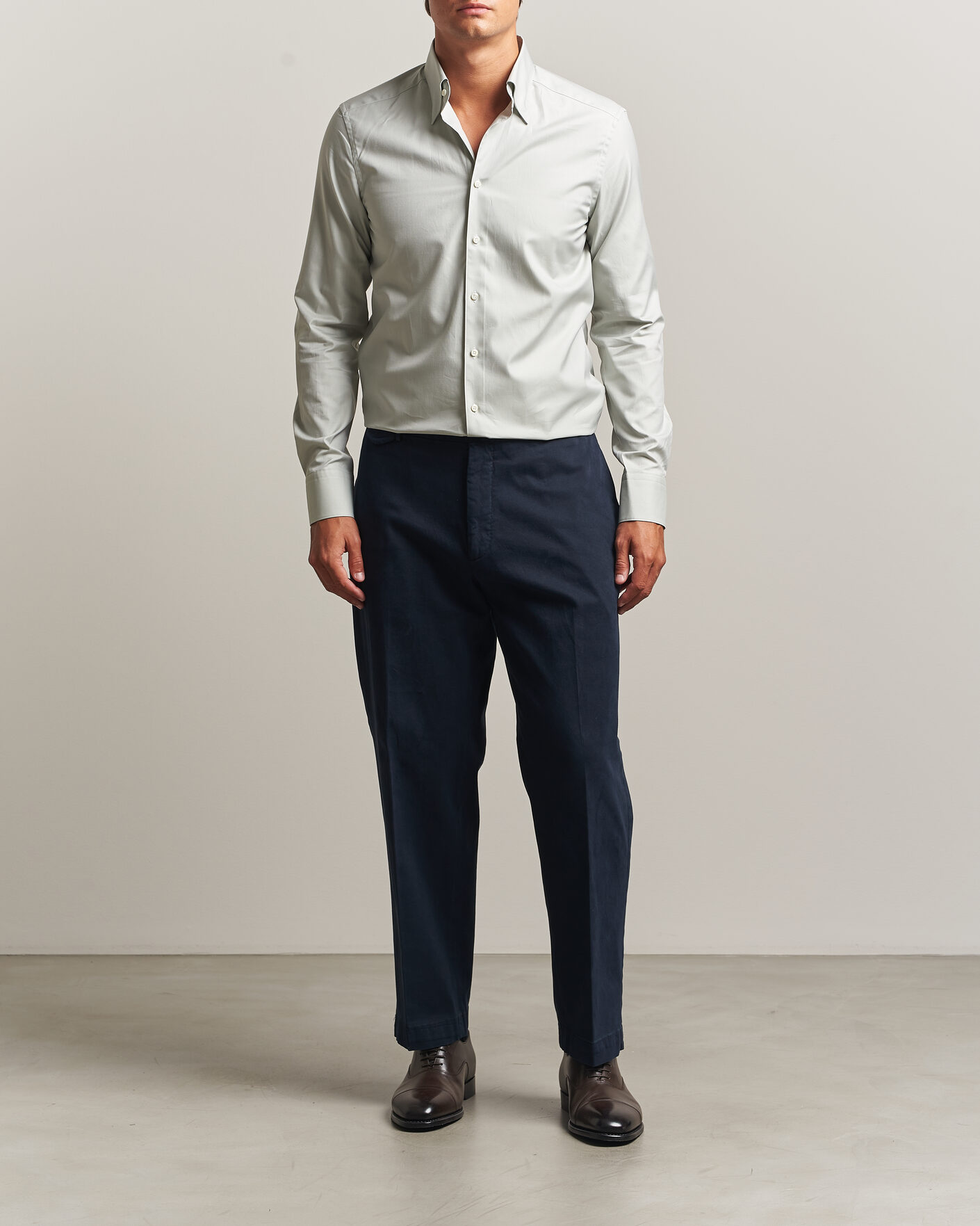 Heren | Overhemden | Stenströms | Slimline Twofold Cotton Button Under Shirt Green