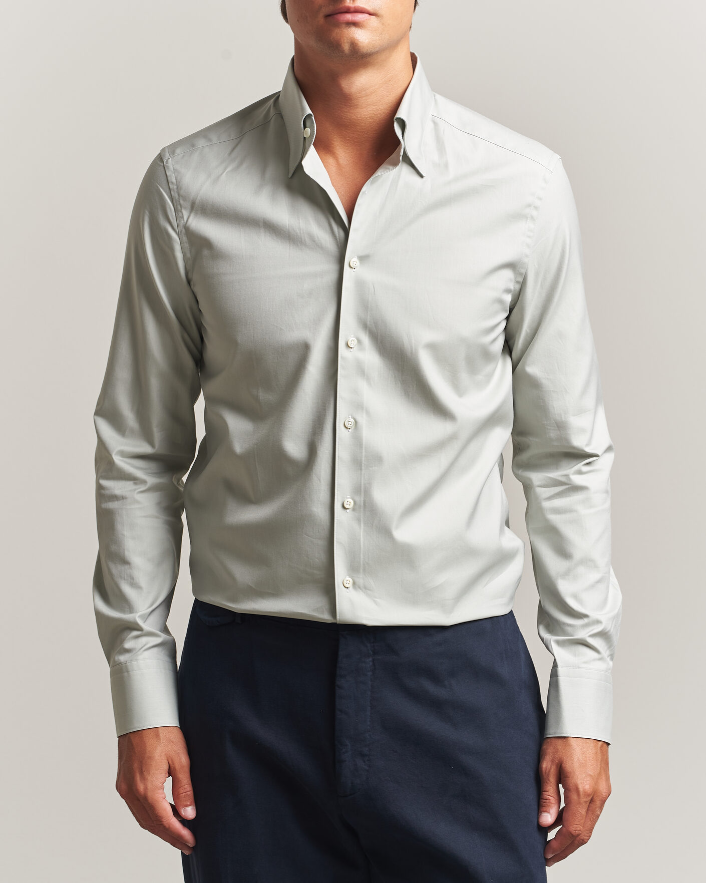 Heren | Overhemden | Stenströms | Slimline Twofold Cotton Button Under Shirt Green